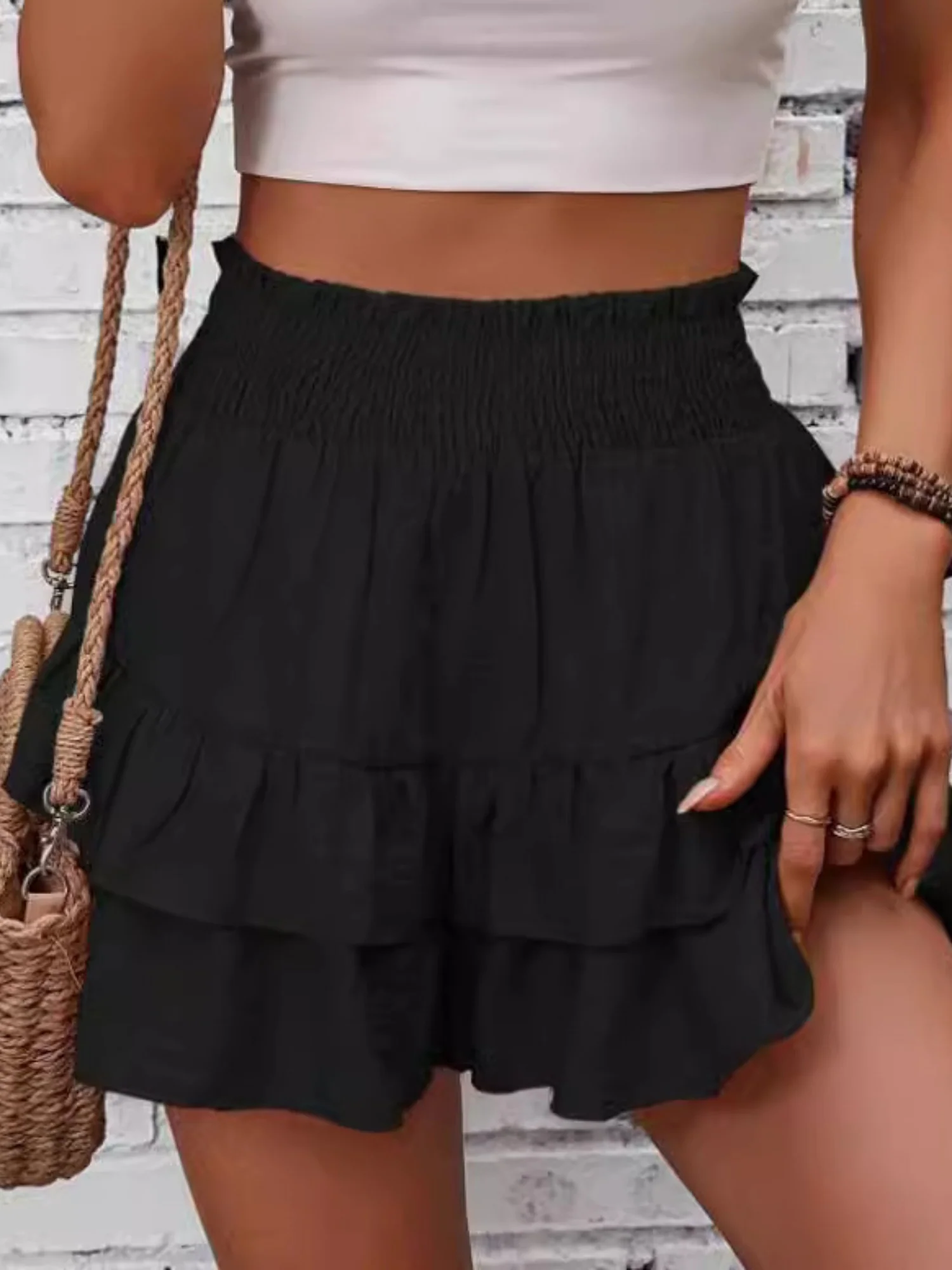 Pleated Multi-layered Lace High-waisted Shorts - Image 3