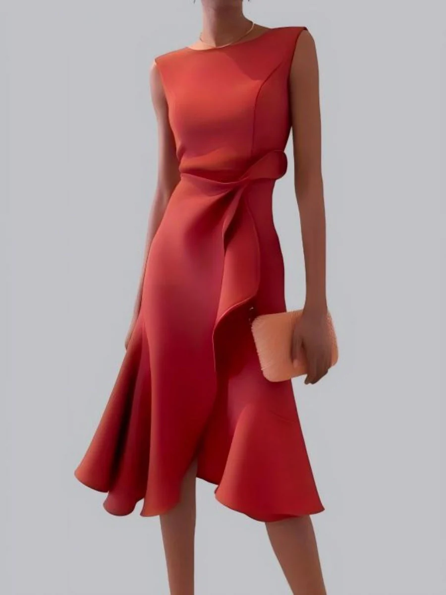 Sleeveless Crew Neck Temperament Midi Dresses