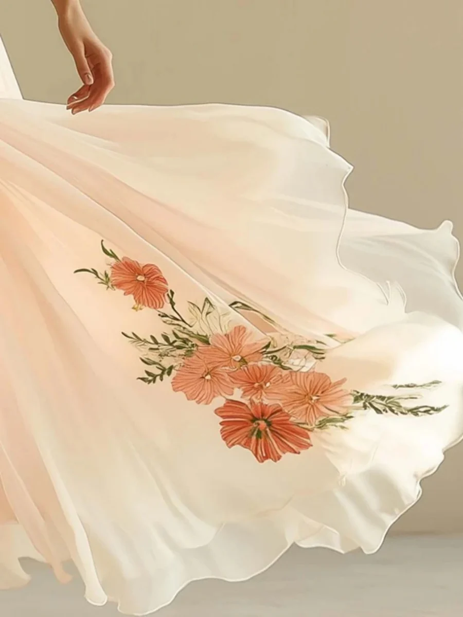 Floral Print V-neck Short Sleeve Maxi Dresses - Image 3