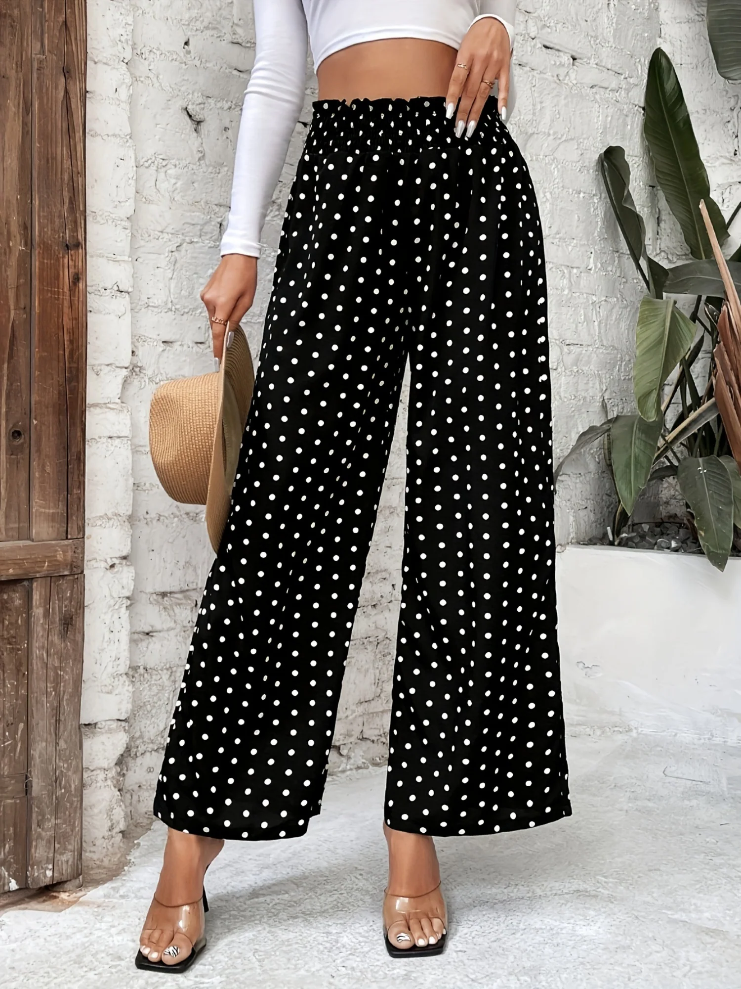 Polka Dots High-waisted Loose-fit Pants - Image 3