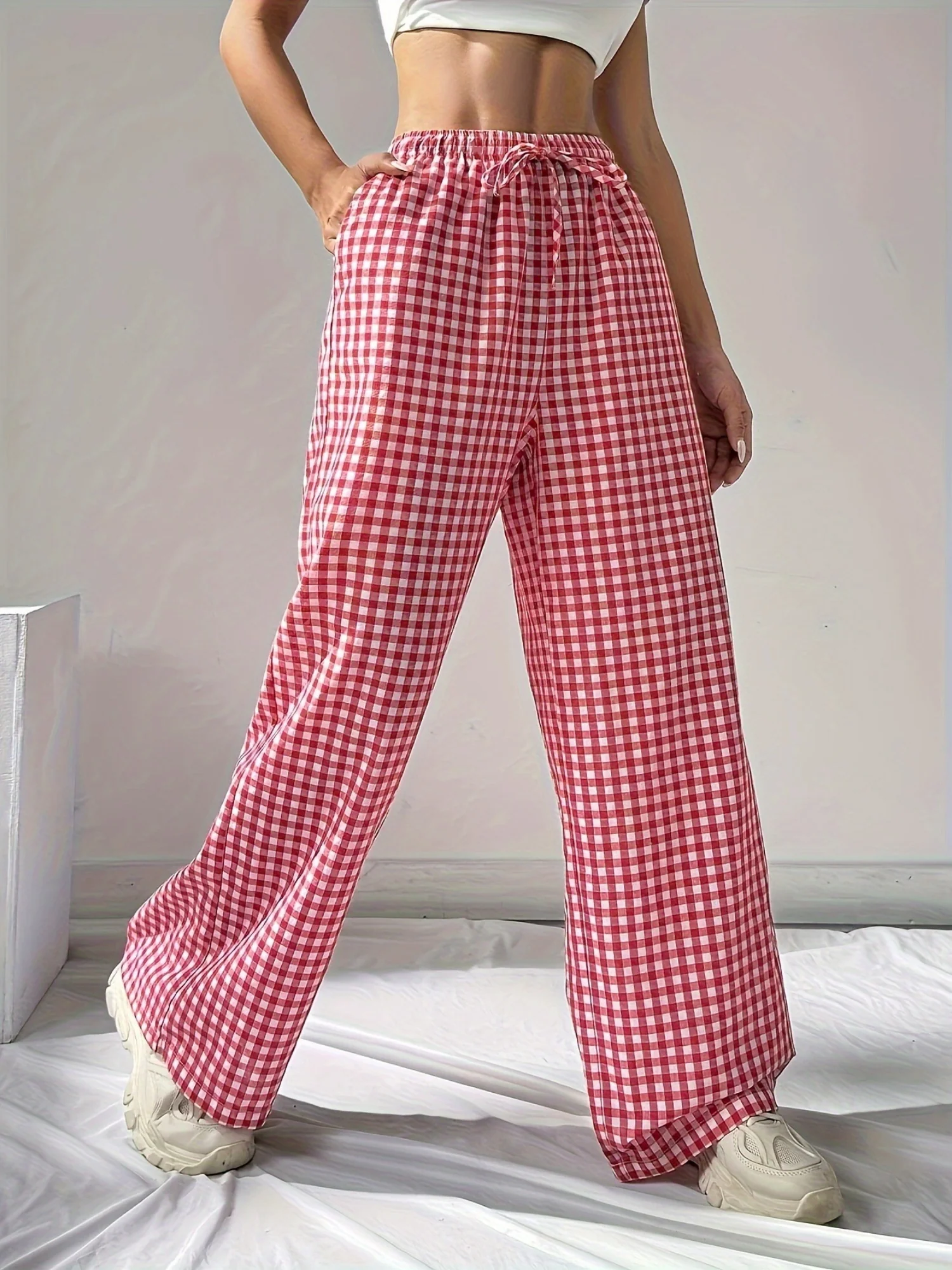 Plaid Lace Up Loose-fit Pants - Image 2