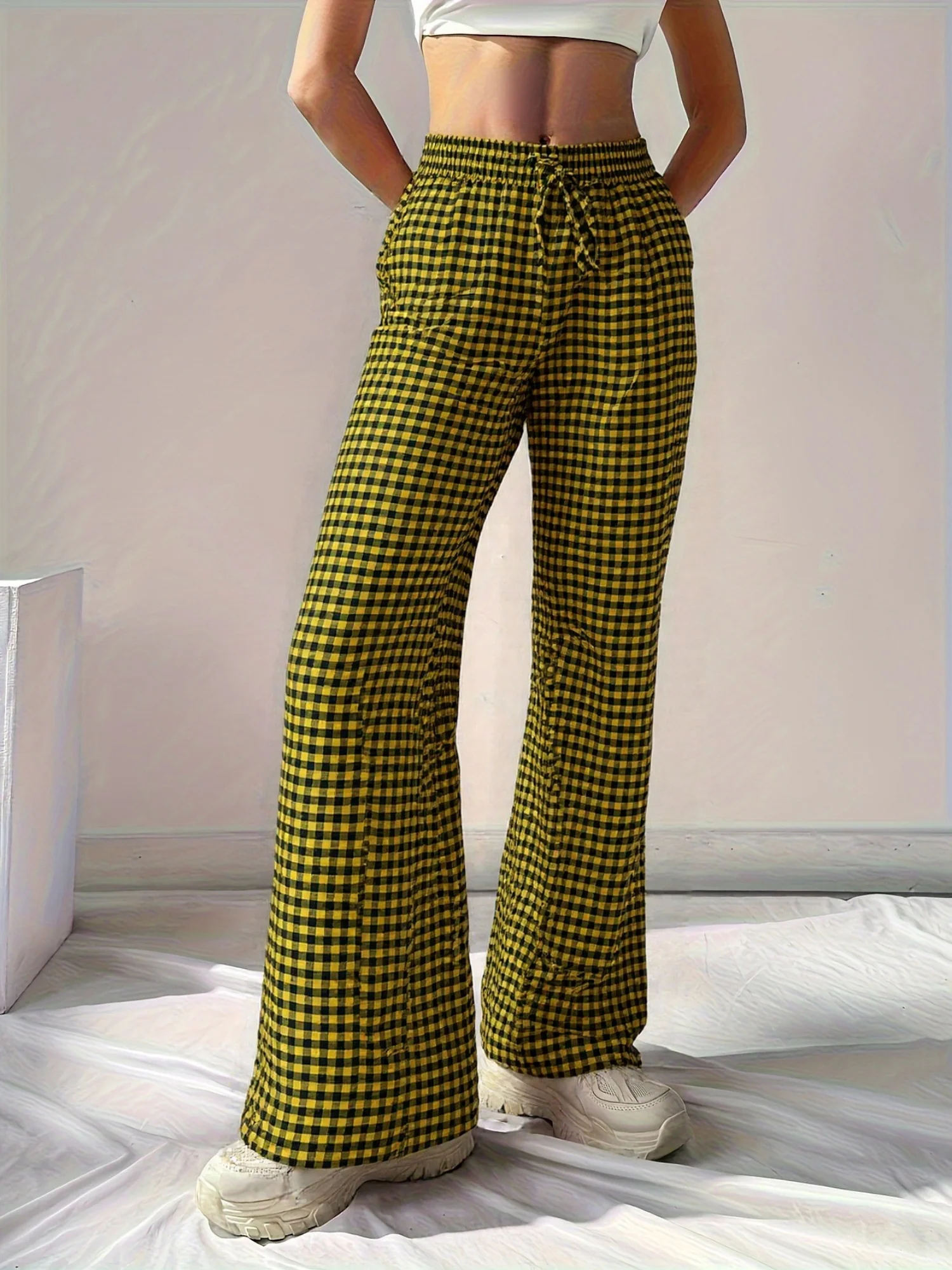 Plaid Lace Up Loose-fit Pants - Image 3