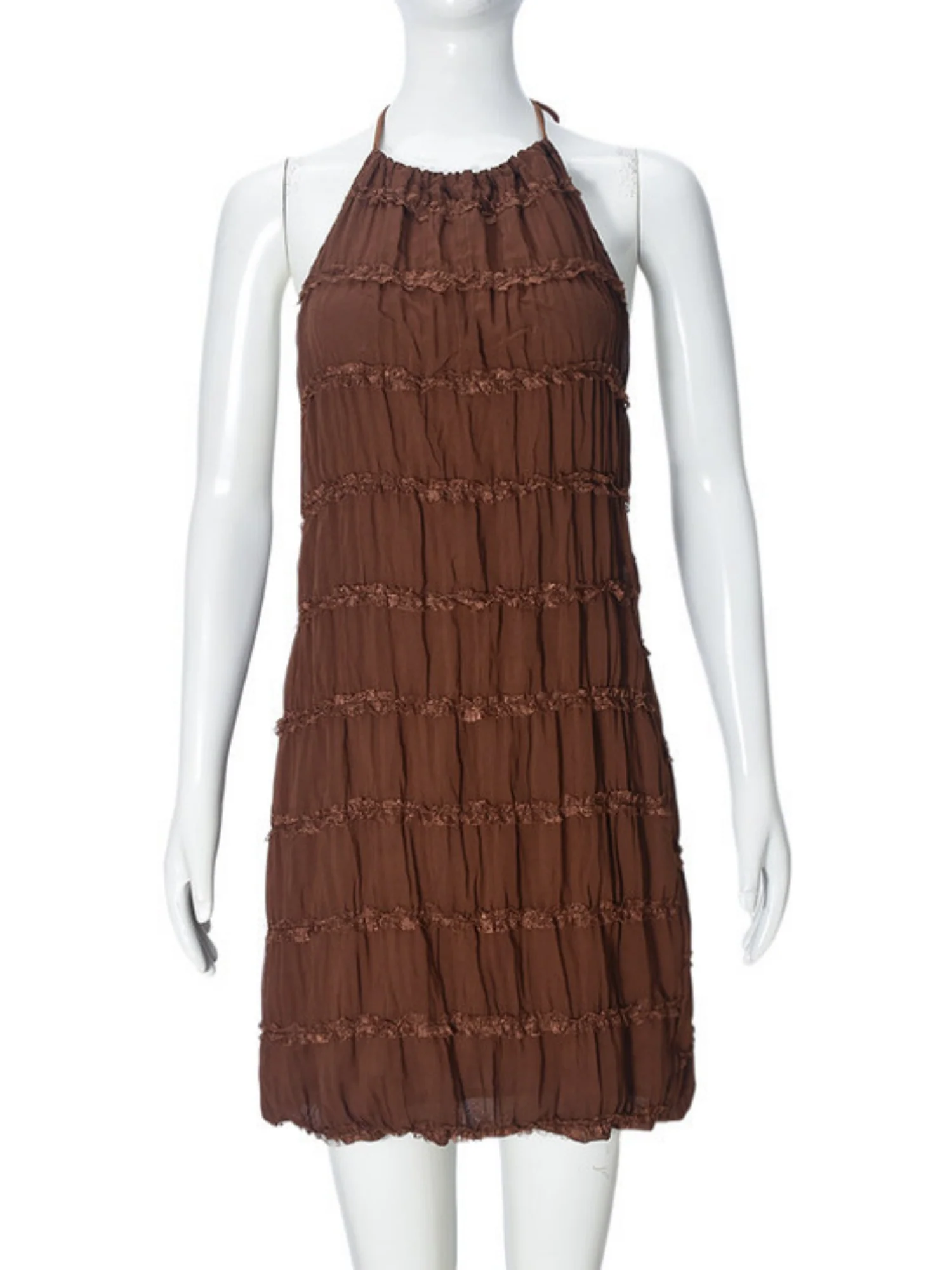 Pleated Halter Neck Strap Exposed Backpack Buttocks Mini&Short Dresses - Image 6