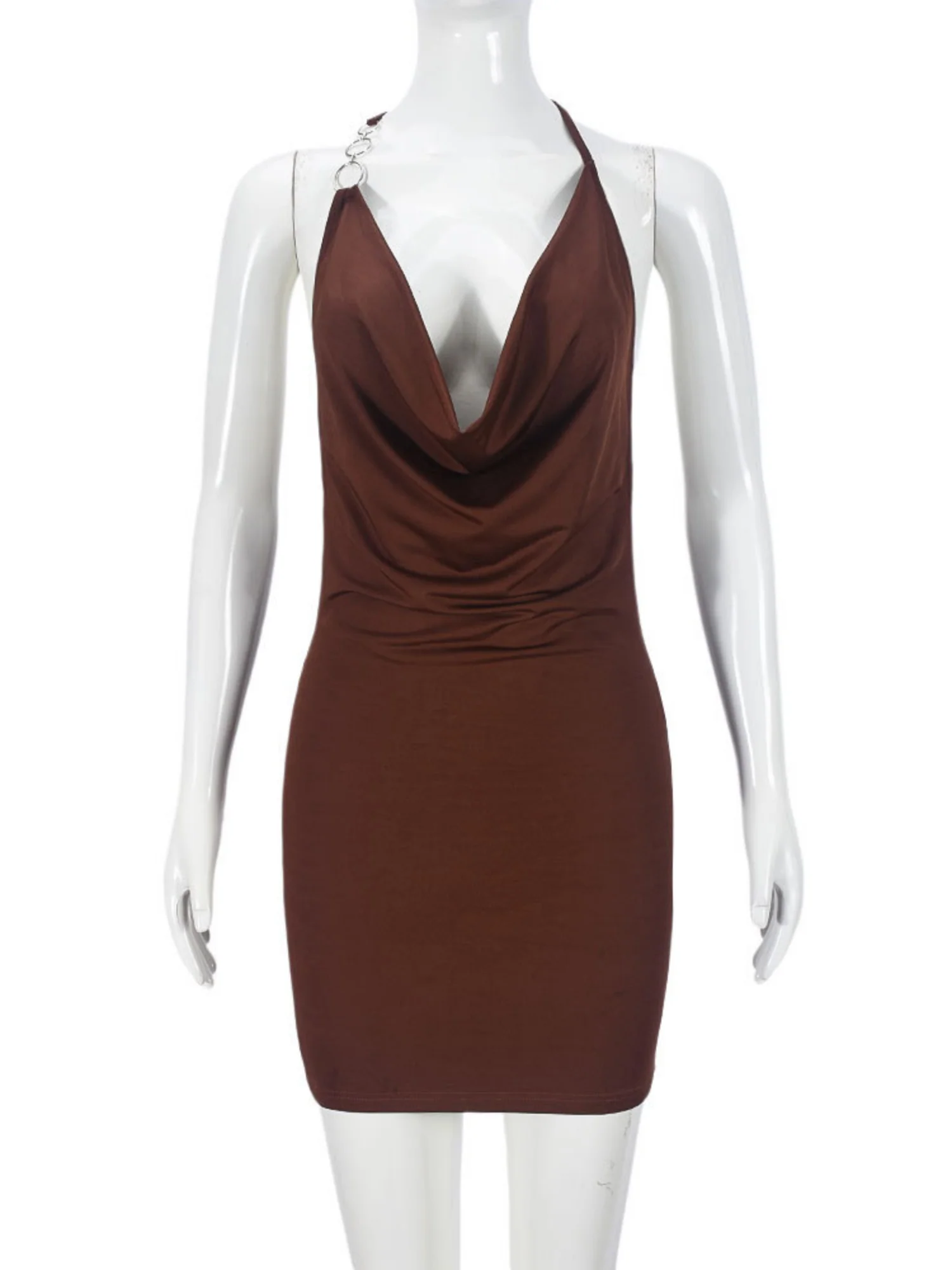 Deep V-neck Exposed Backpack Buttocks Camisoles Mini&Short Dresses - Image 3