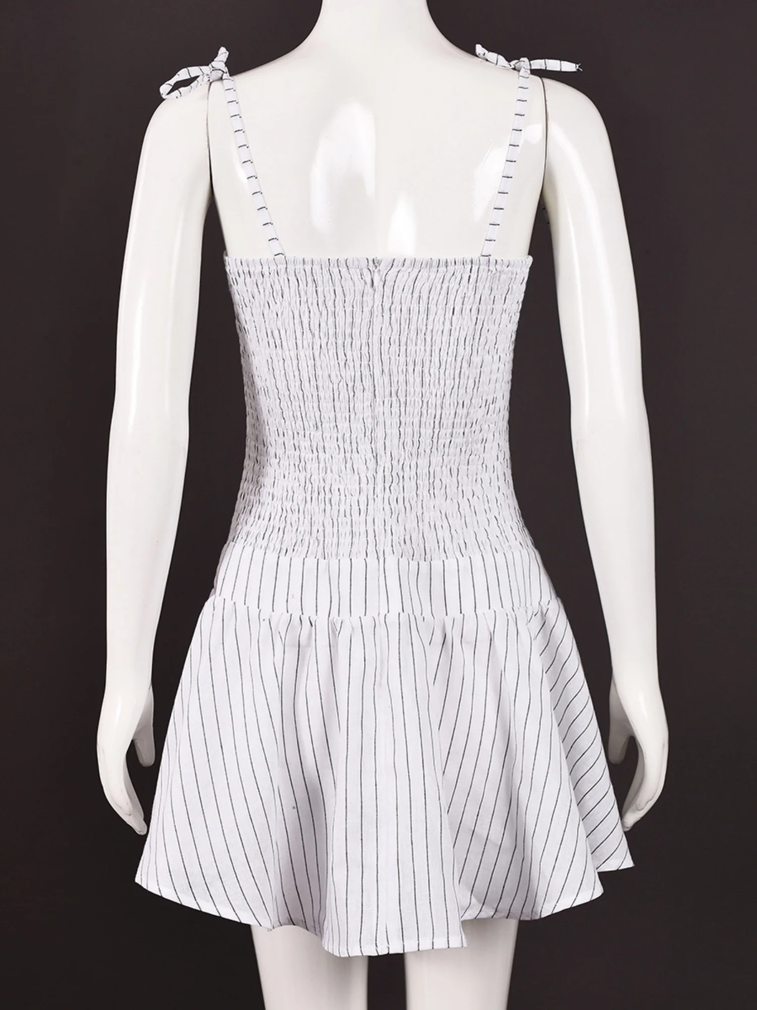 Stripes Pleated Straps Mini&Short Dresses - Image 6