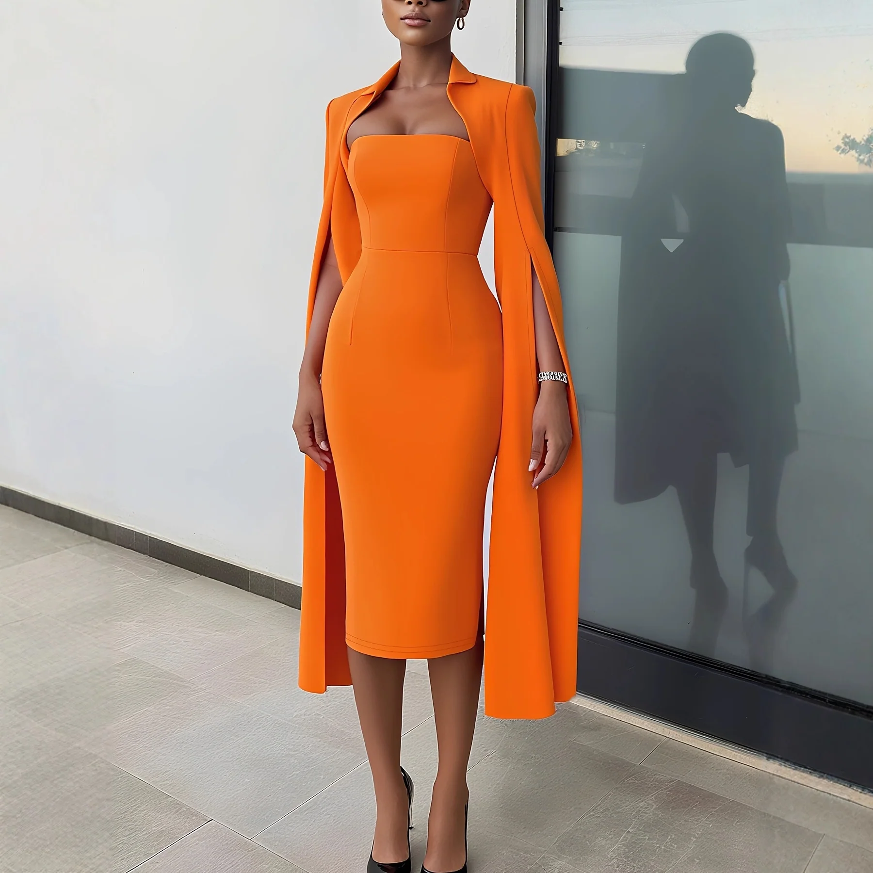 Hip-hugging Tube Top Dress Cloak 2-piece Sets - Image 2