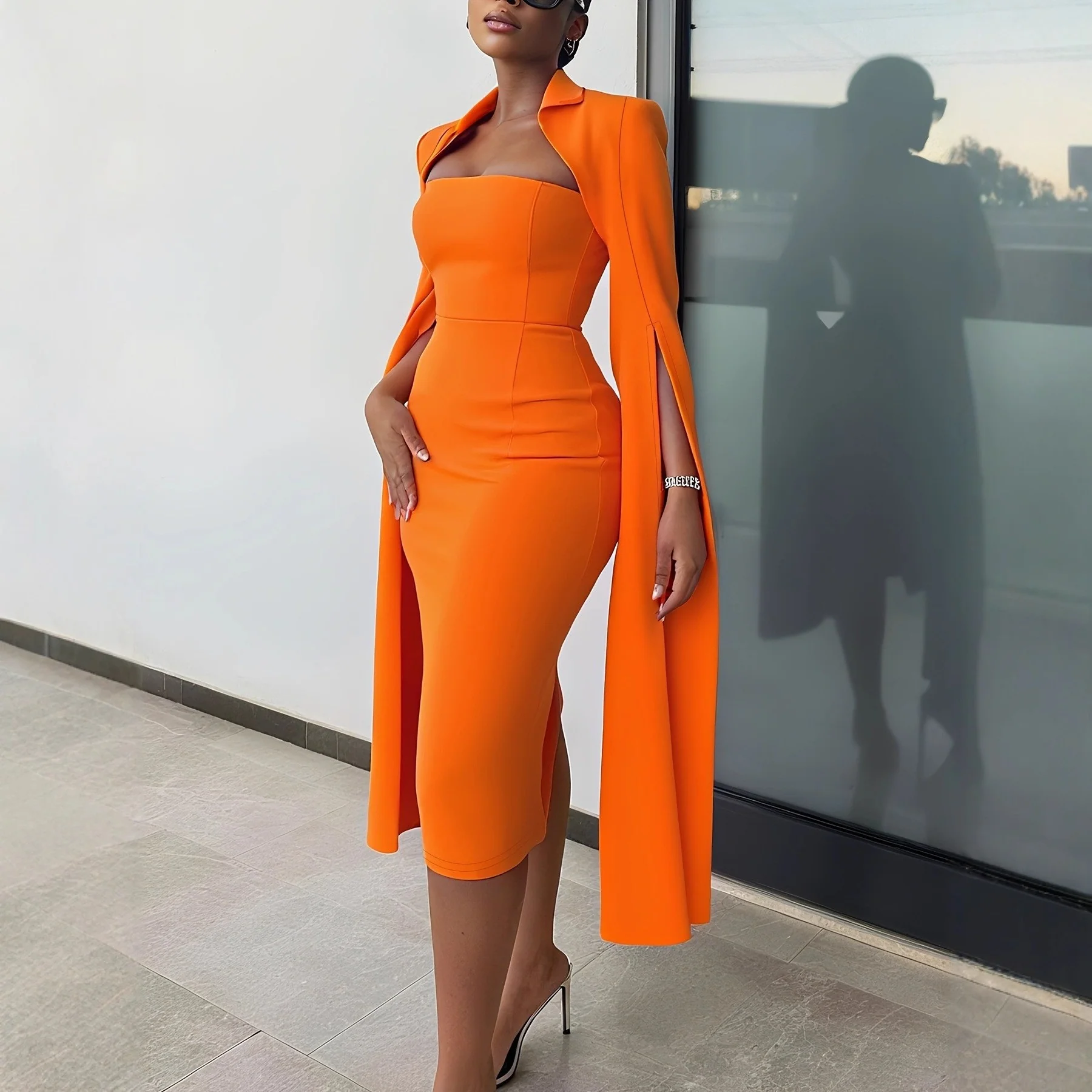 Hip-hugging Tube Top Dress Cloak 2-piece Sets - Image 3