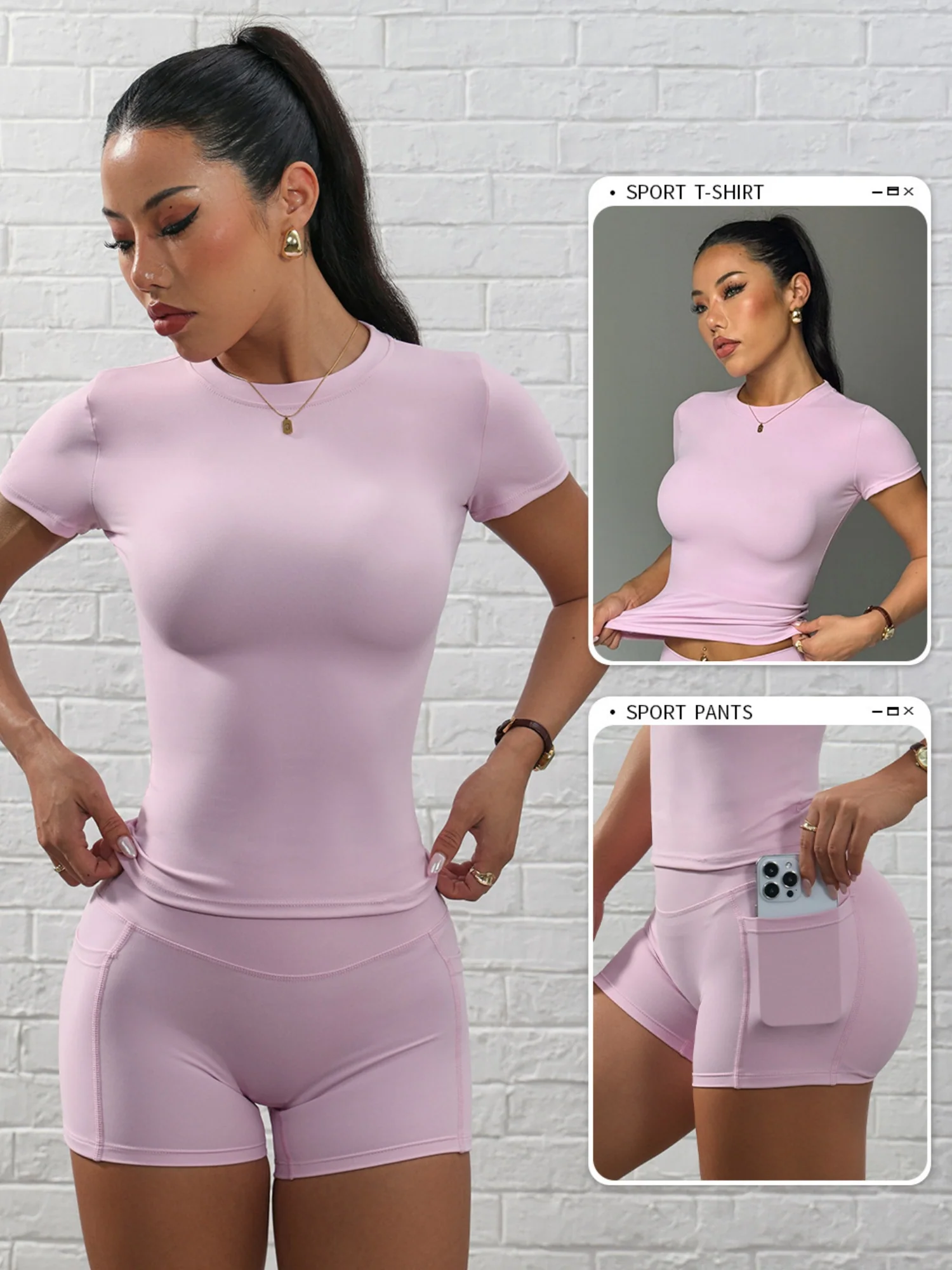 Short Sleeves And Shorts Slim-fit Exercise And Fitness Yoga 2-piece Sets - Image 2