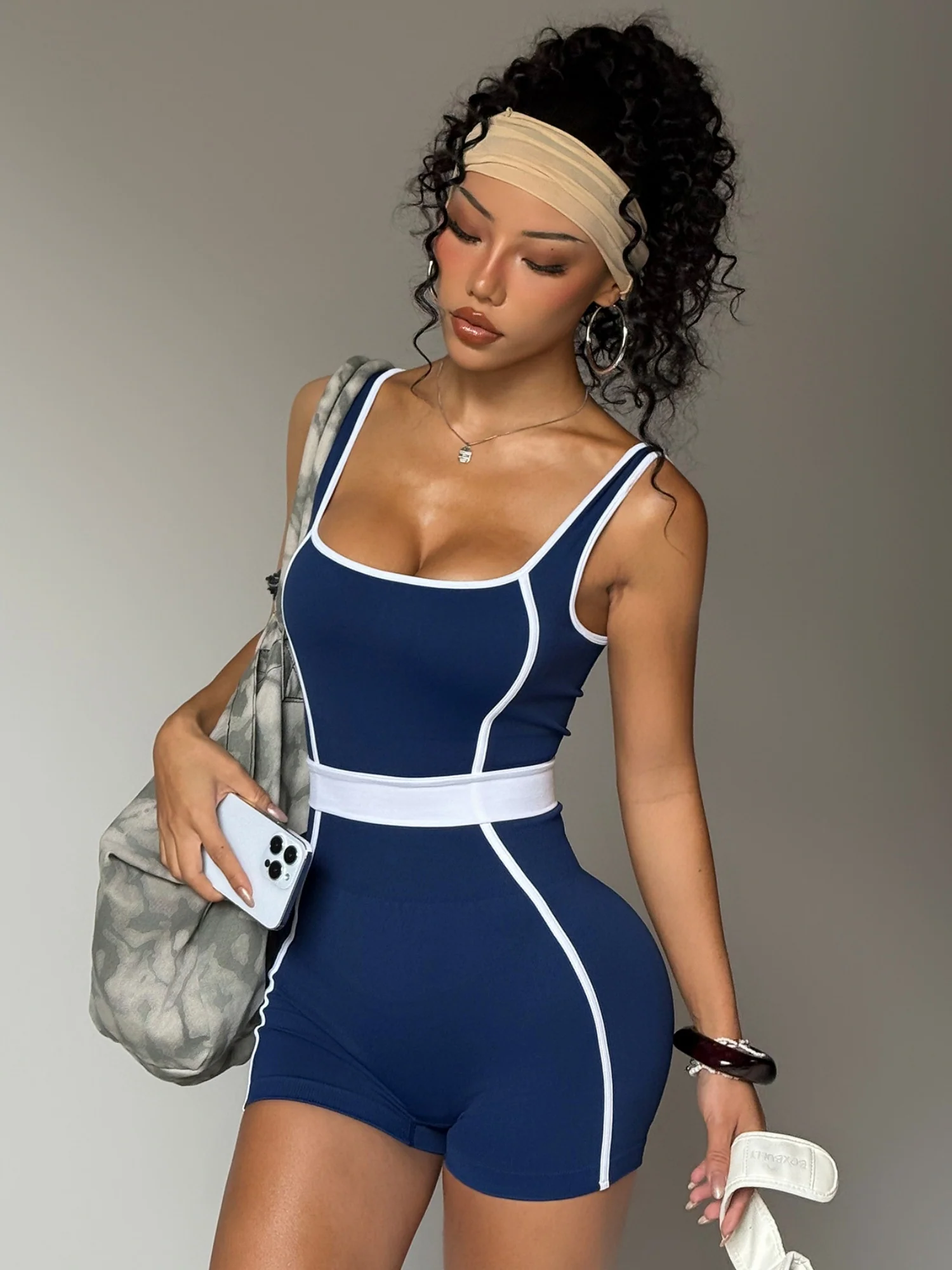 Color-blocked Stripes Seamless Exercise And Fitness Yoga Jumpsuits - Image 3