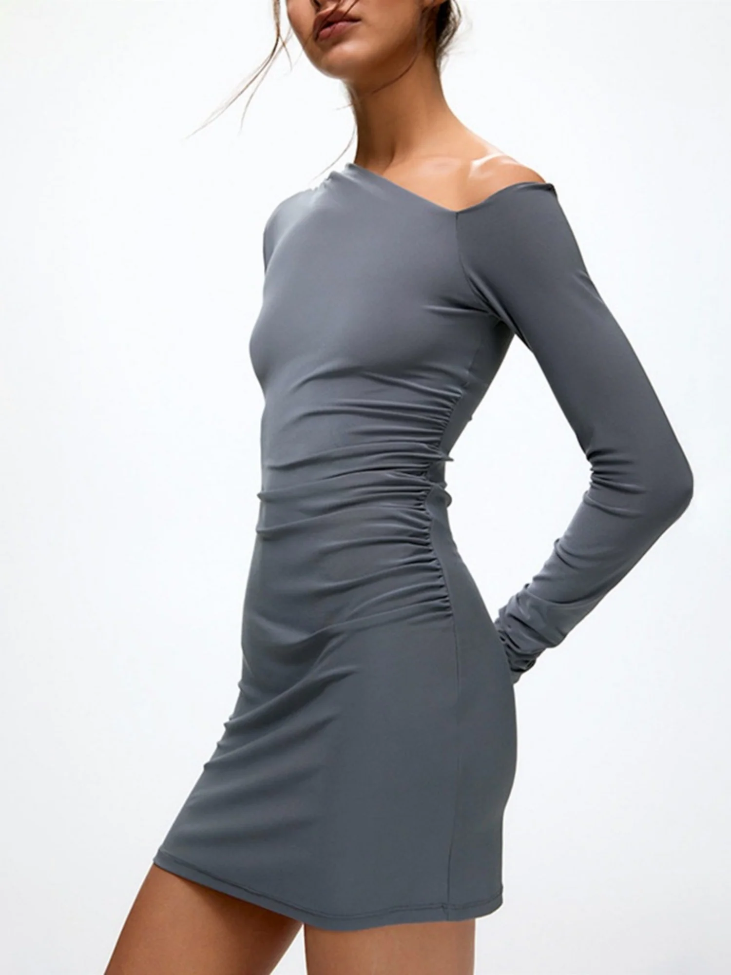 Asymmetrical Collar Slim Fit Hip Body Mini&Short Dresses - Image 3