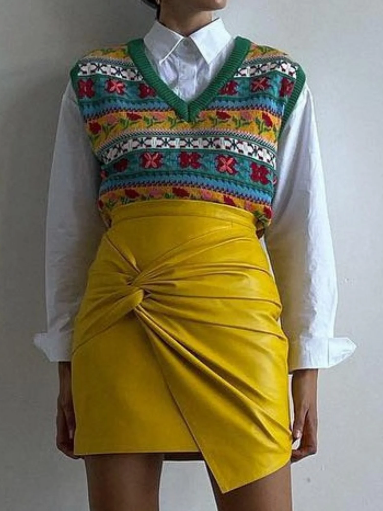 PU Leather Pleated High-waisted Knot Hip Wrap Skirts - Image 6