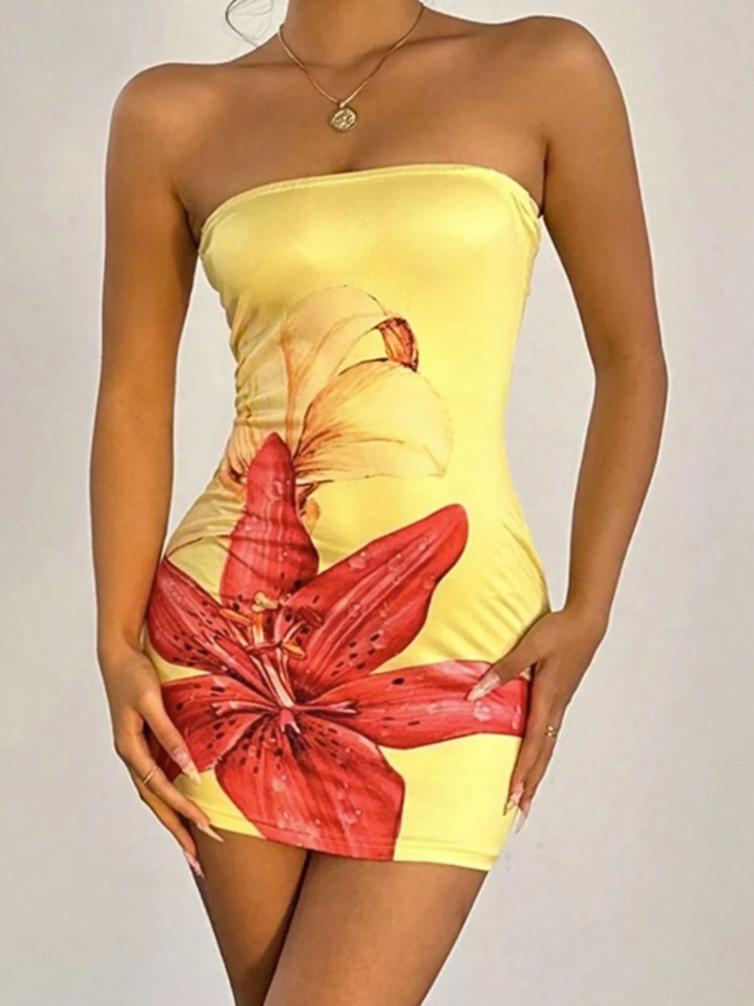 Floral Print Strapless Bodycon Mini&Short Dresses - Image 3