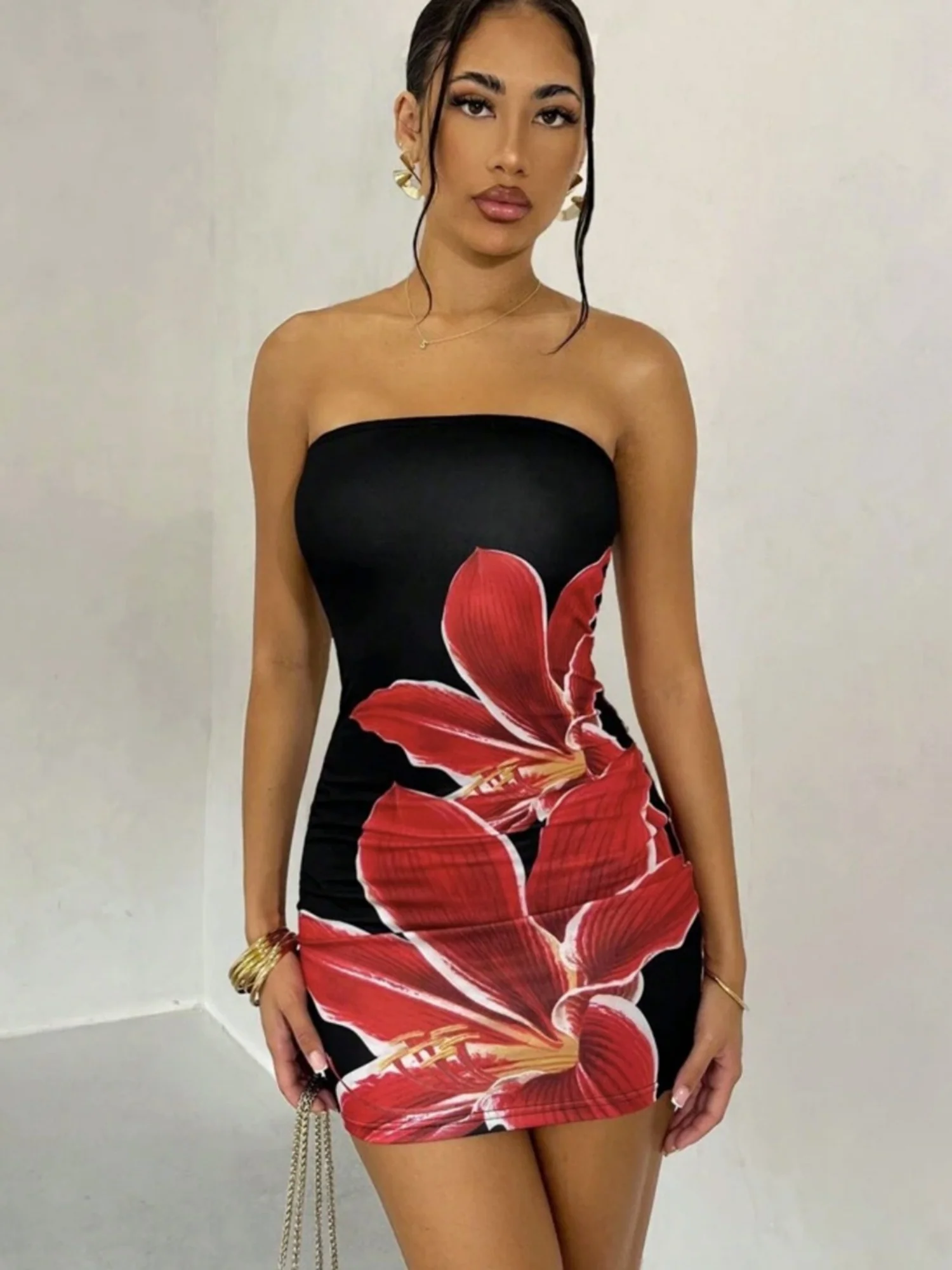 Floral Print Strapless Bodycon Mini&Short Dresses - Image 7