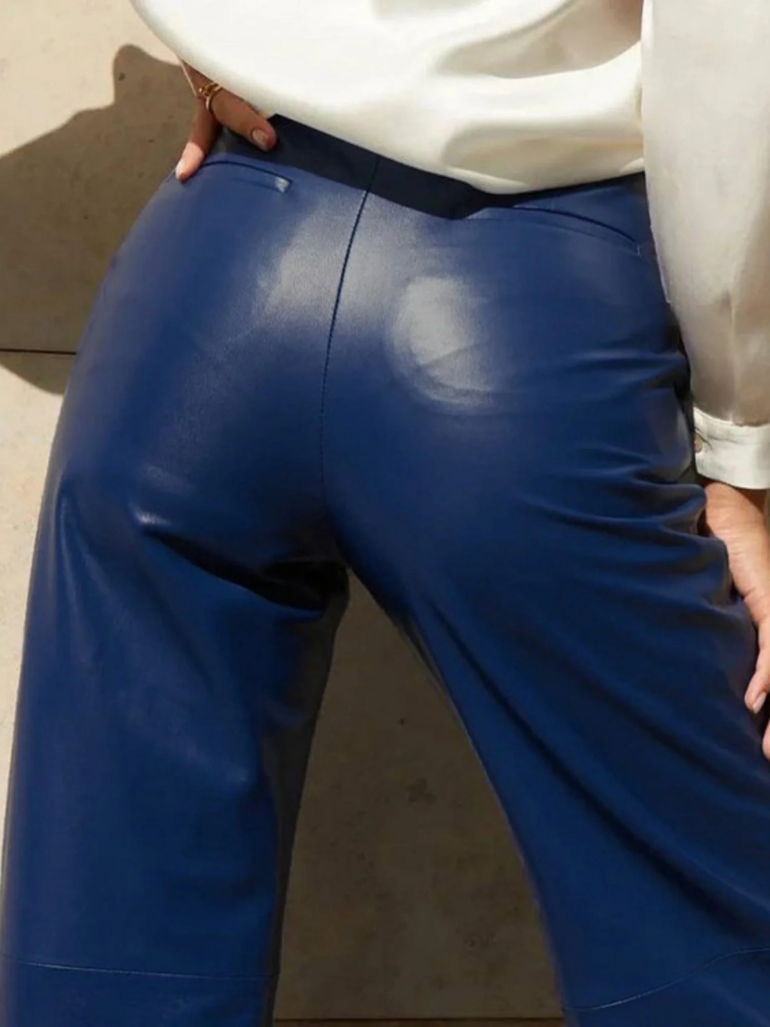 Leather Stitching High-waisted Hip Lift Straight-leg Pants Pants - Image 4