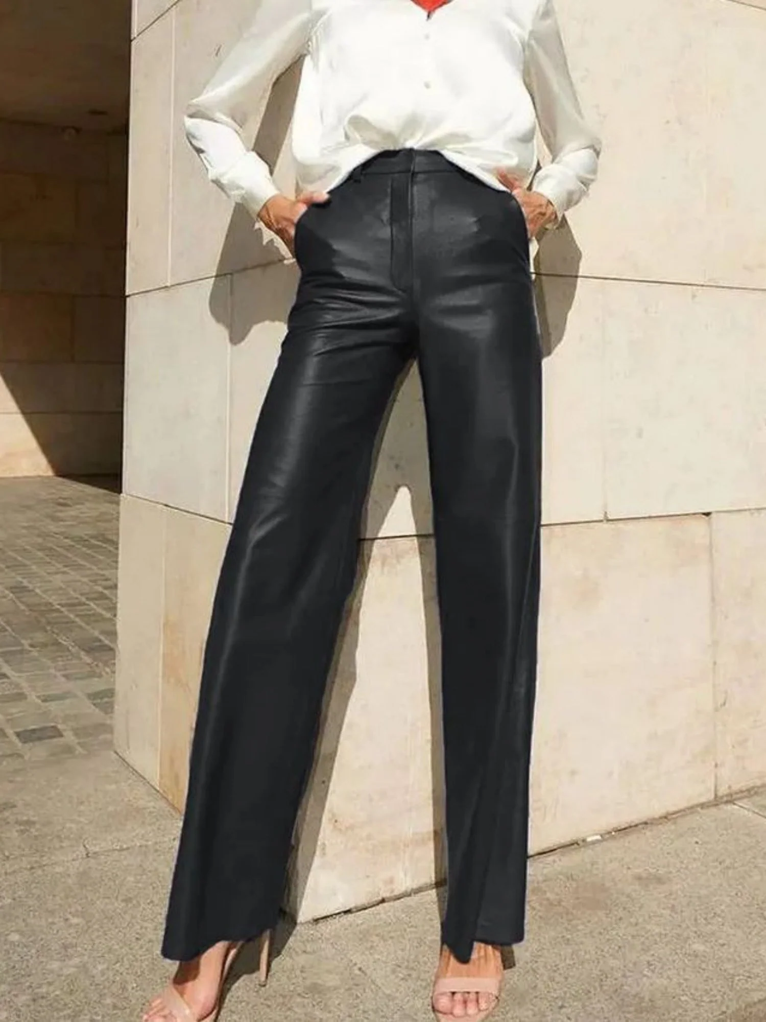 Leather Stitching High-waisted Hip Lift Straight-leg Pants Pants - Image 8