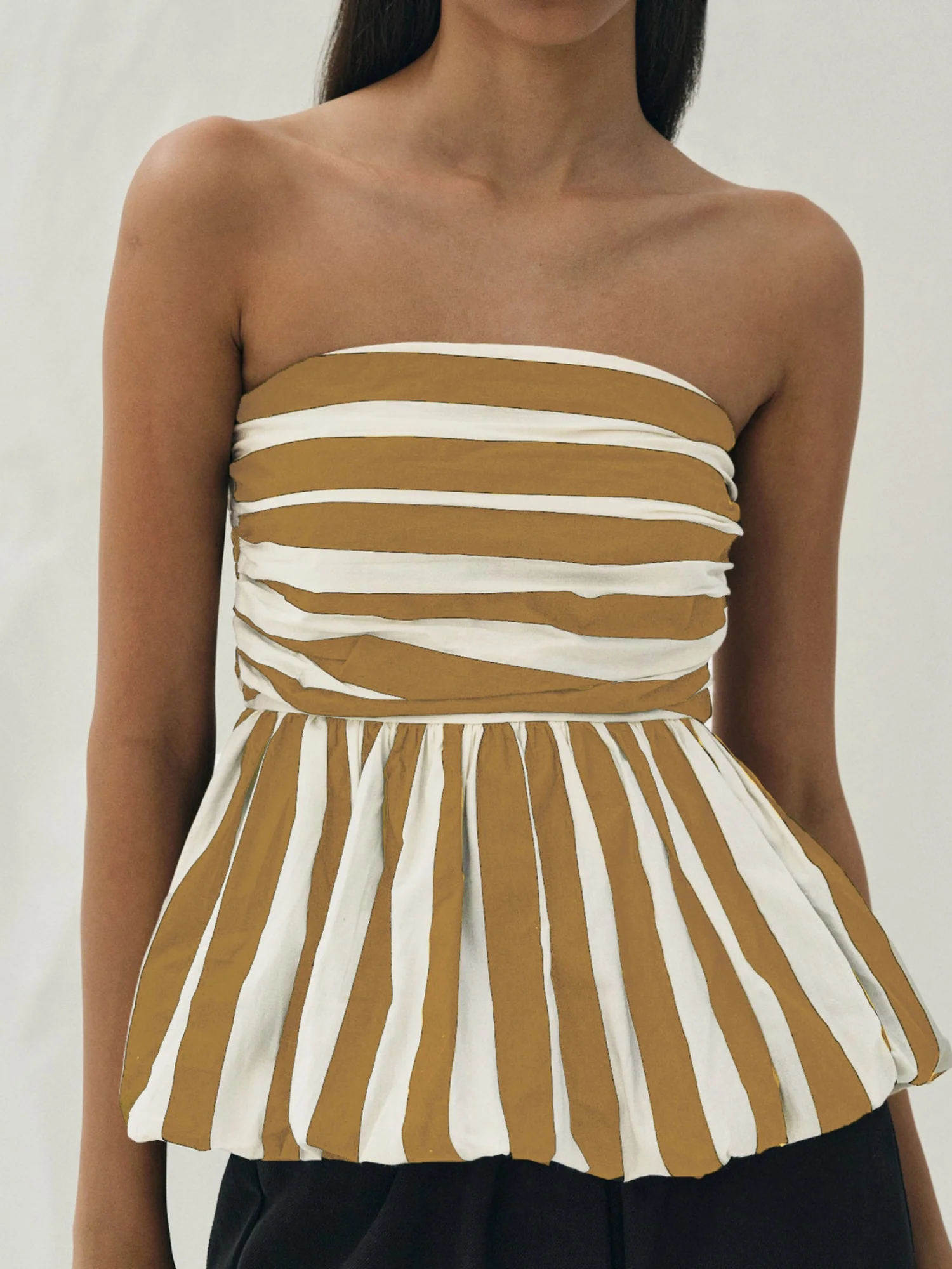 Stripes Color Matching Flower Bud Strapless Vest - Image 4