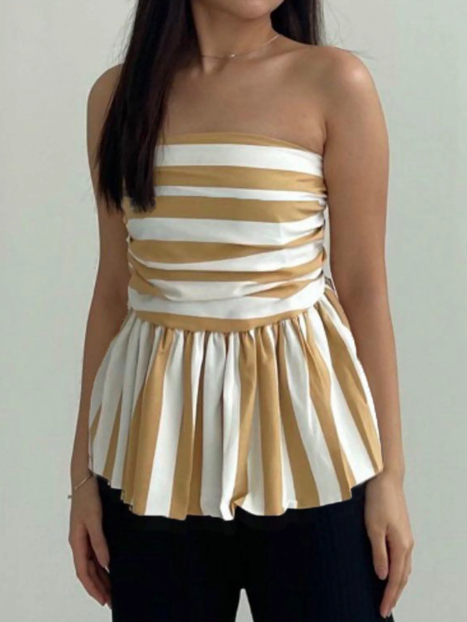 Stripes Color Matching Flower Bud Strapless Vest - Image 5