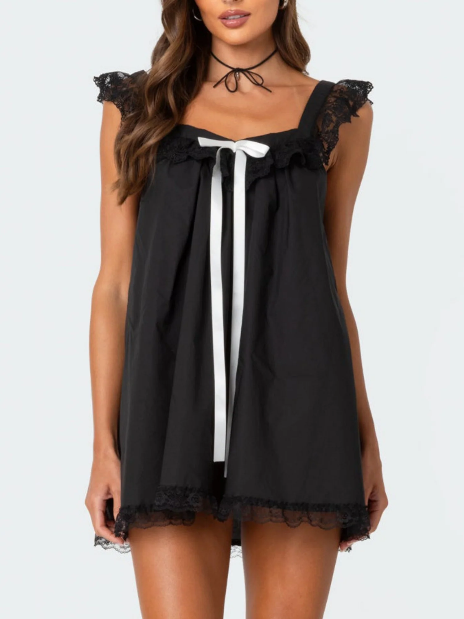 Bow Lace Trim Spaghetti Strap Backless Mini&Short Dresses - Image 12
