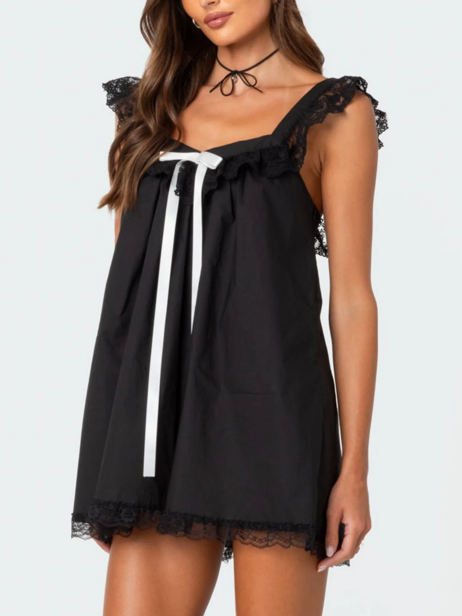 Bow Lace Trim Spaghetti Strap Backless Mini&Short Dresses - Image 14