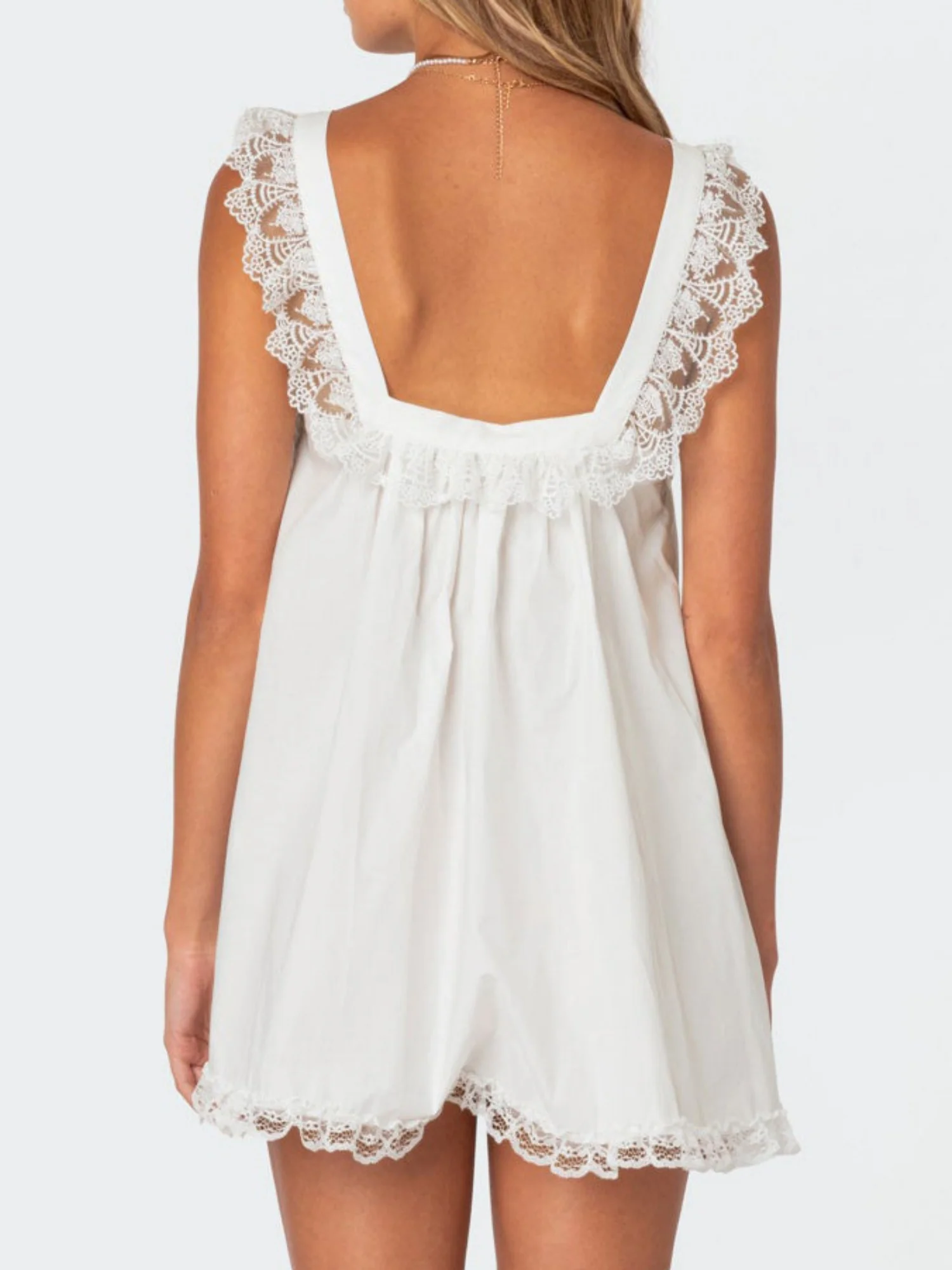 Bow Lace Trim Spaghetti Strap Backless Mini&Short Dresses - Image 5