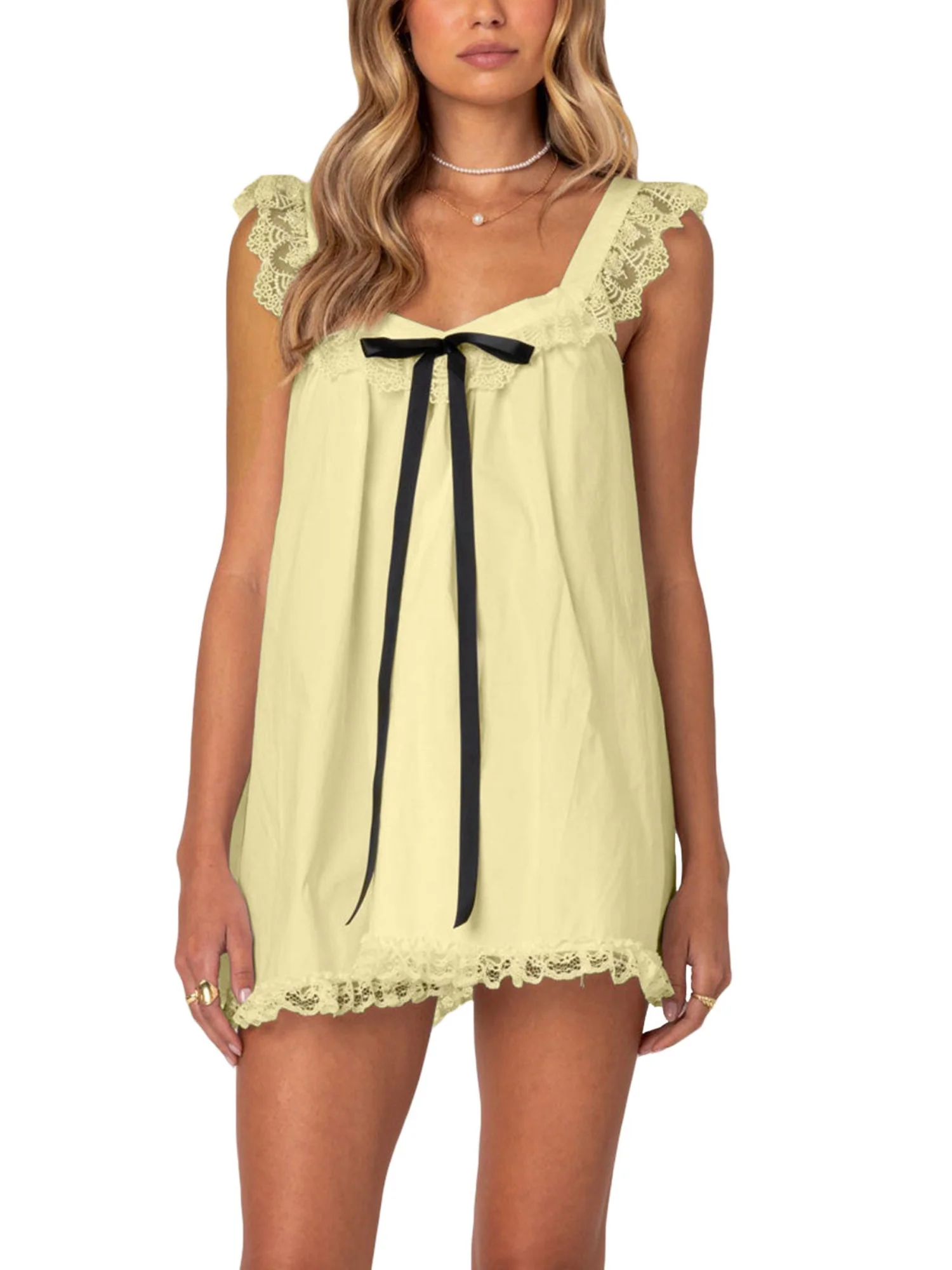 Bow Lace Trim Spaghetti Strap Backless Mini&Short Dresses - Image 8