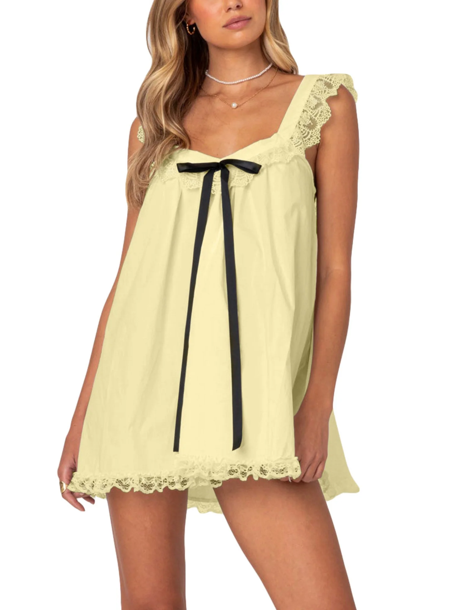 Bow Lace Trim Spaghetti Strap Backless Mini&Short Dresses - Image 9