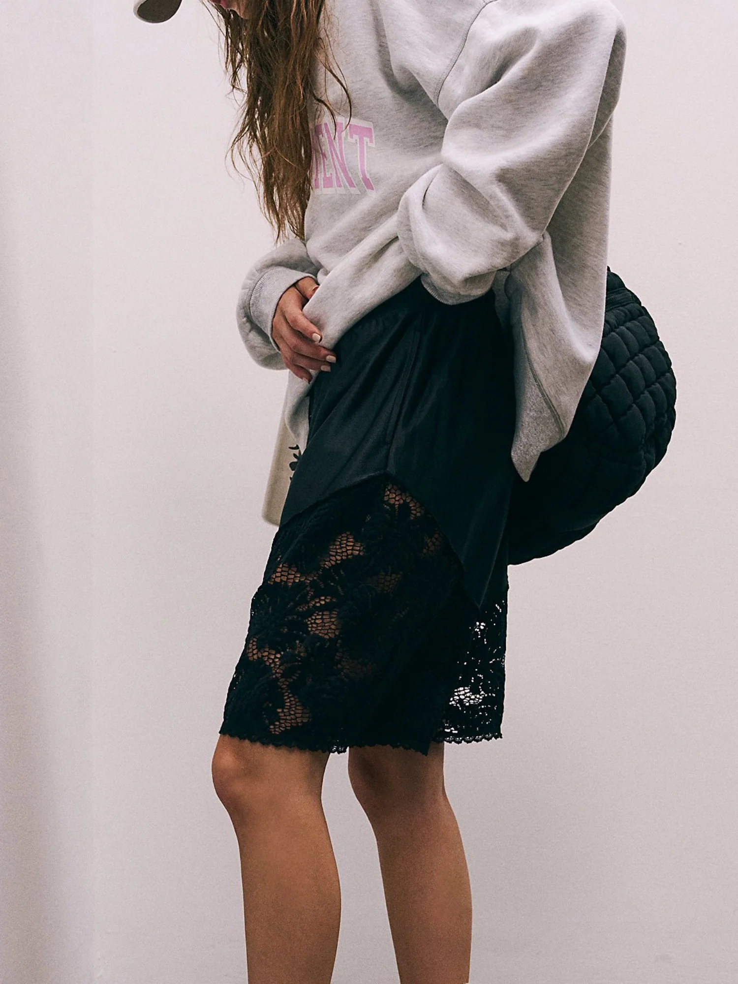 Lace Patchwork Lace Up Loose-fit Athletic Shorts - Image 3