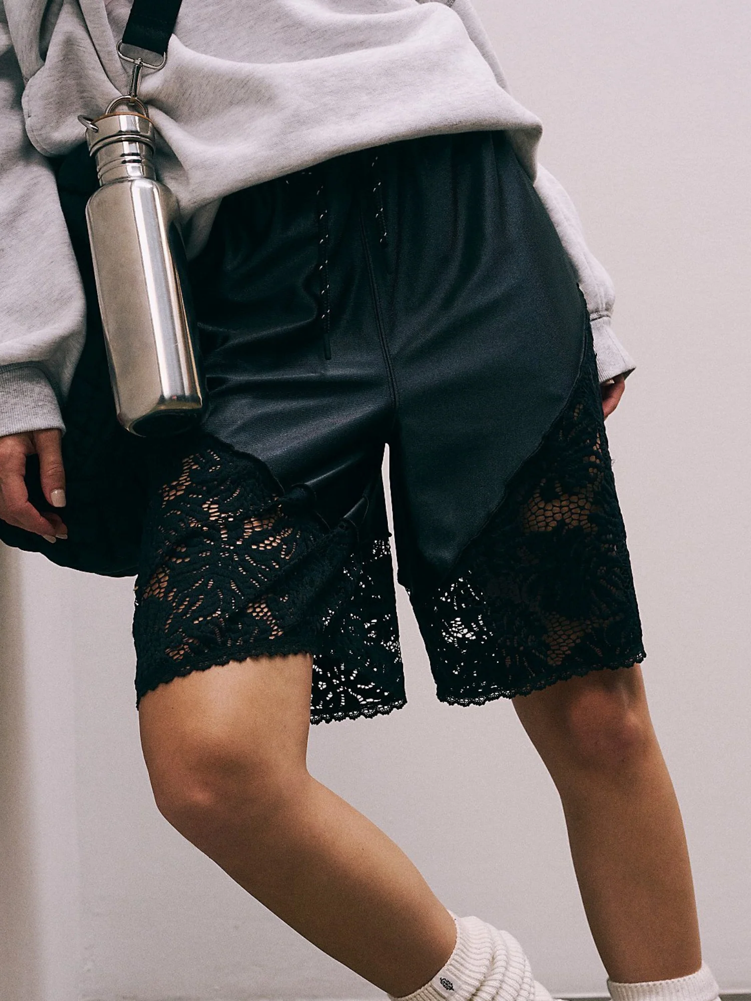 Lace Patchwork Lace Up Loose-fit Athletic Shorts - Image 4