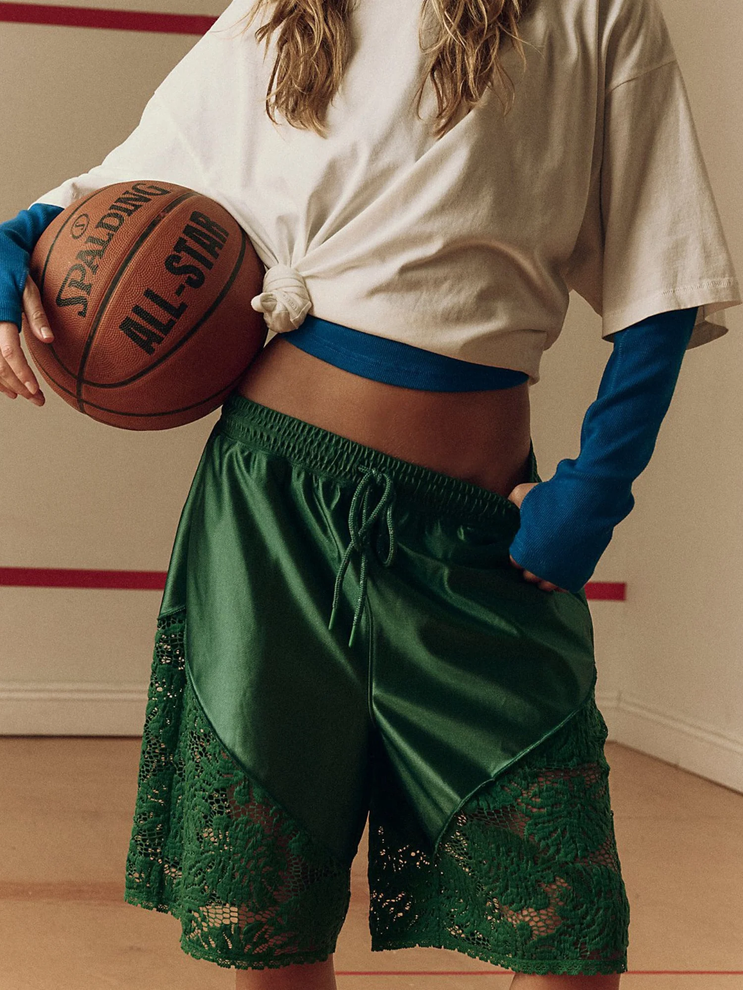 Lace Patchwork Lace Up Loose-fit Athletic Shorts - Image 5