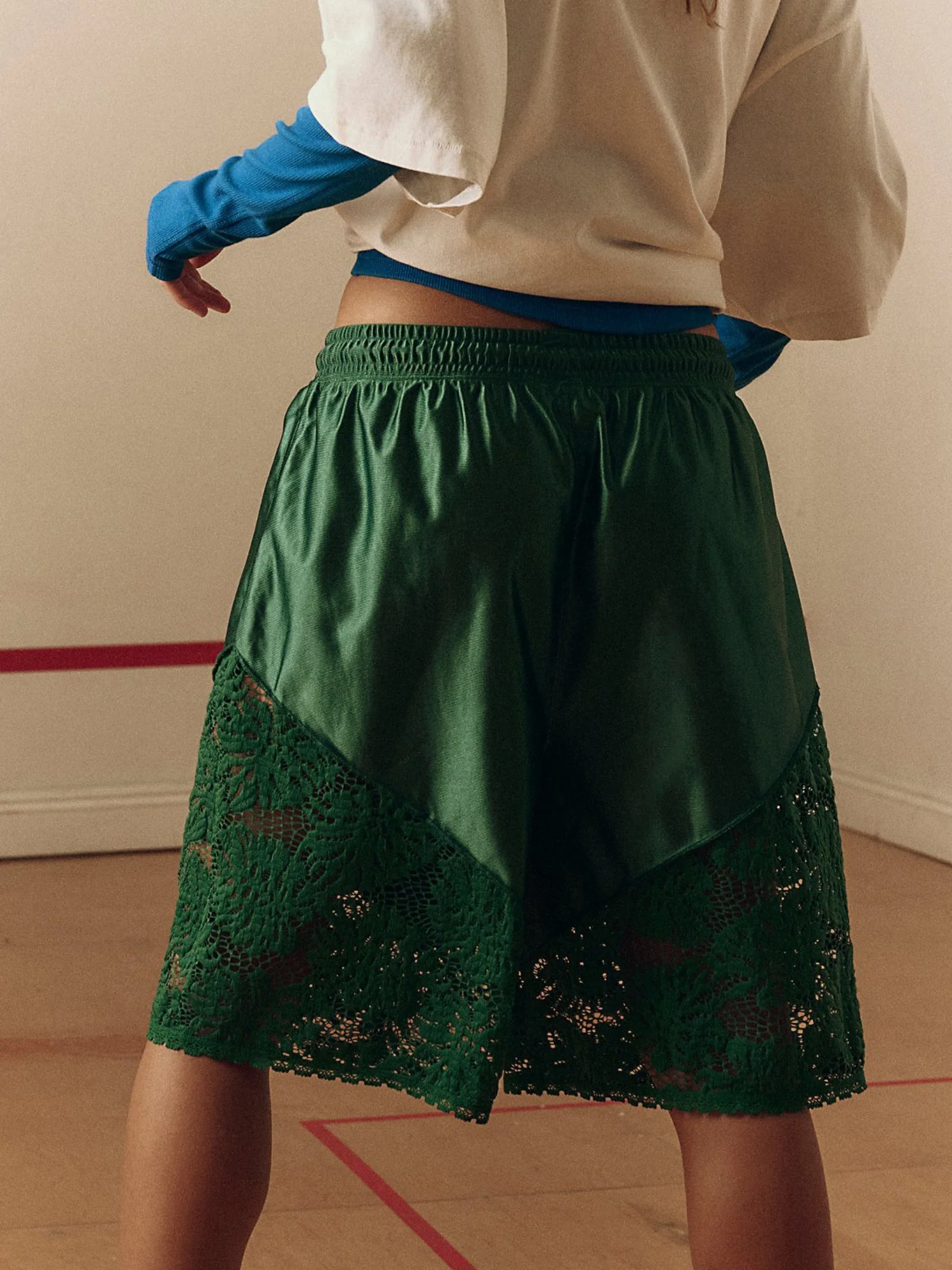 Lace Patchwork Lace Up Loose-fit Athletic Shorts - Image 6