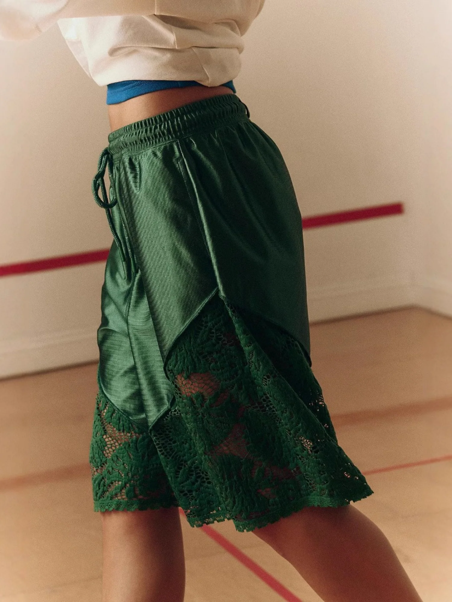 Lace Patchwork Lace Up Loose-fit Athletic Shorts - Image 7