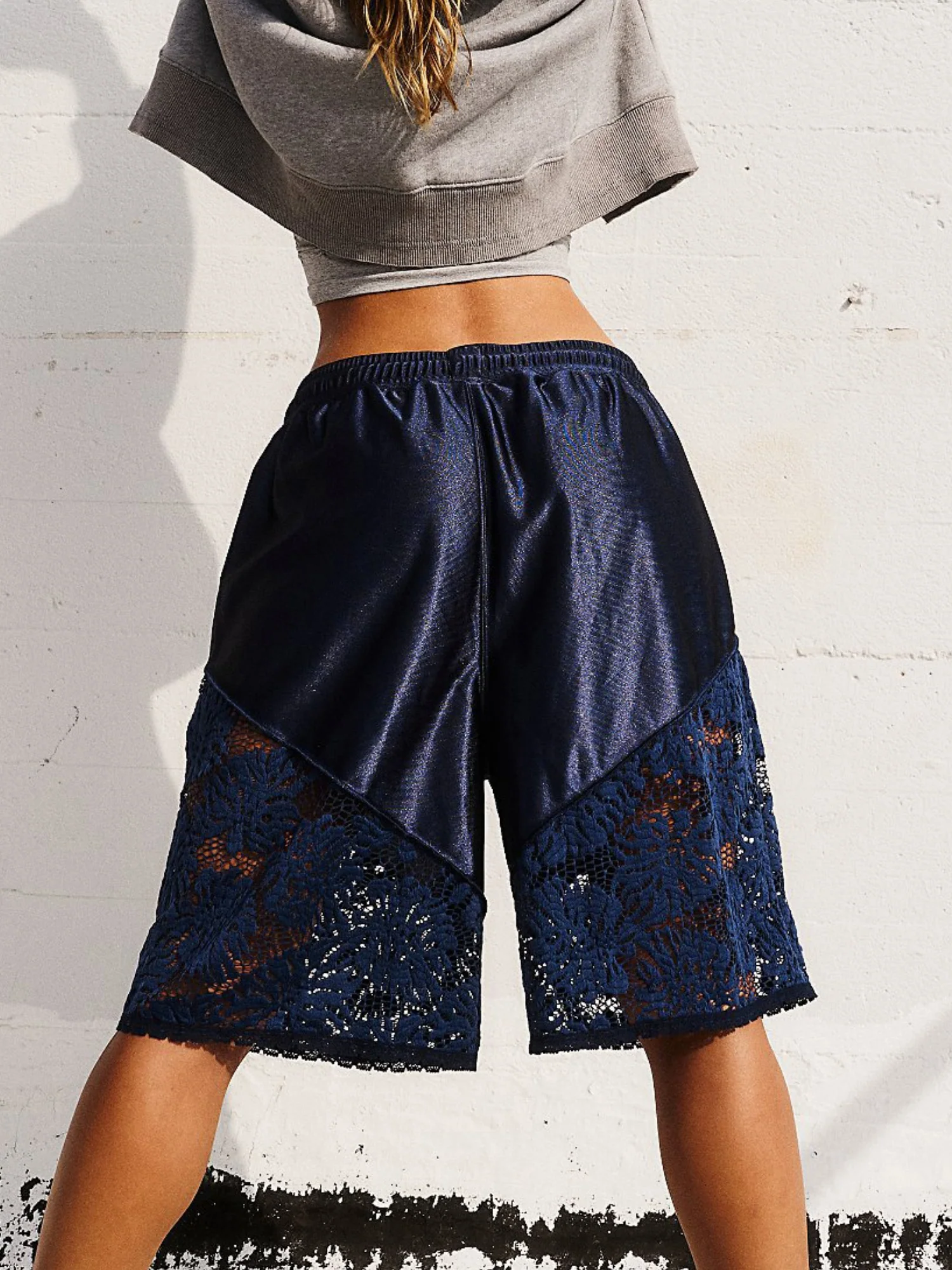 Lace Patchwork Lace Up Loose-fit Athletic Shorts - Image 9