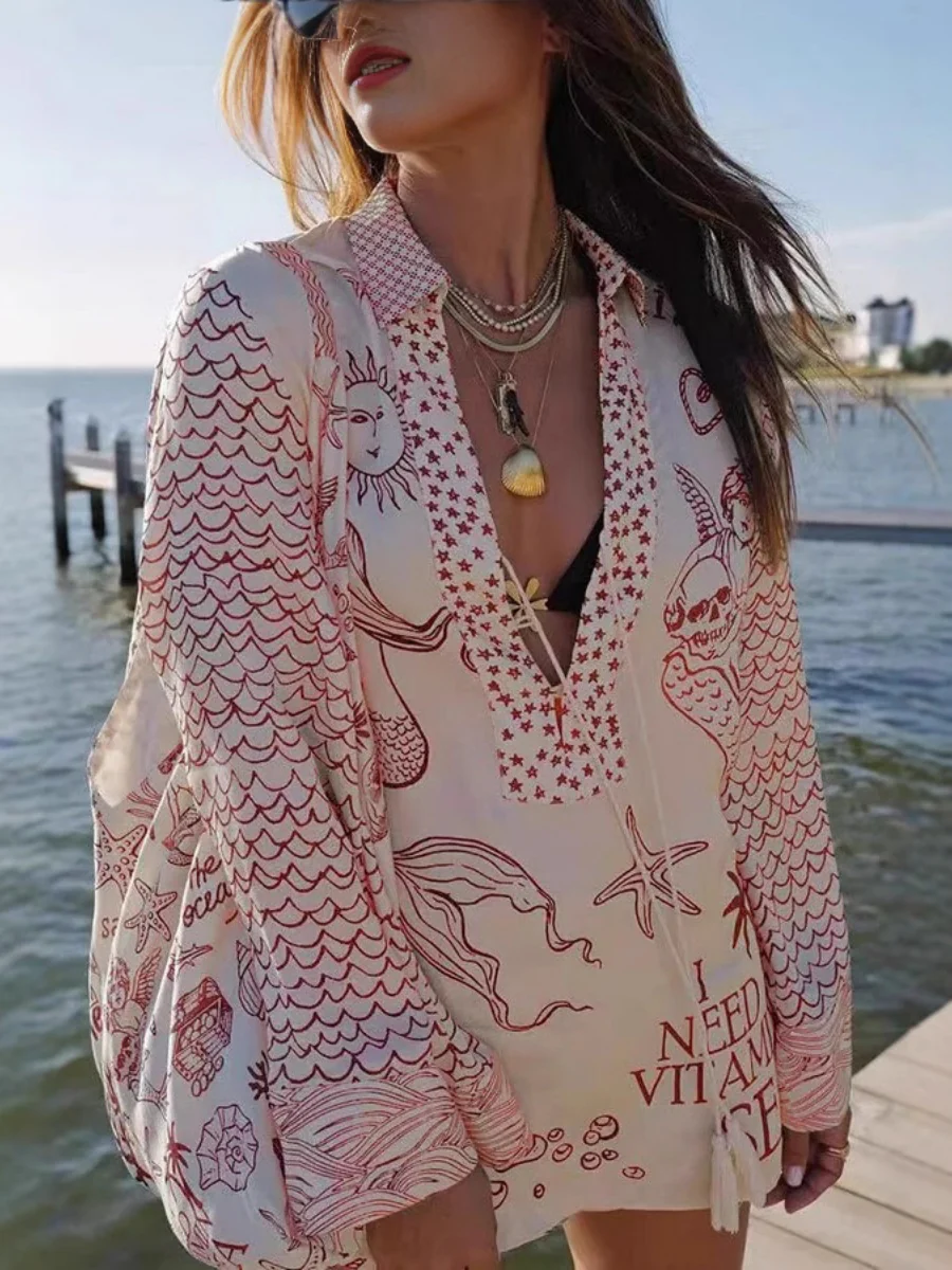 Printed Vacation V-neck Shirt Shorts Set 2-piece Sets - Image 10