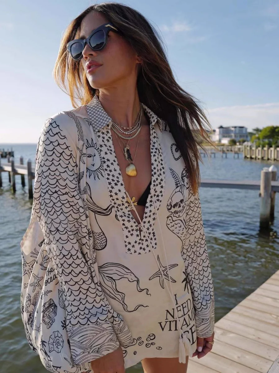 Printed Vacation V-neck Shirt Shorts Set 2-piece Sets - Image 2