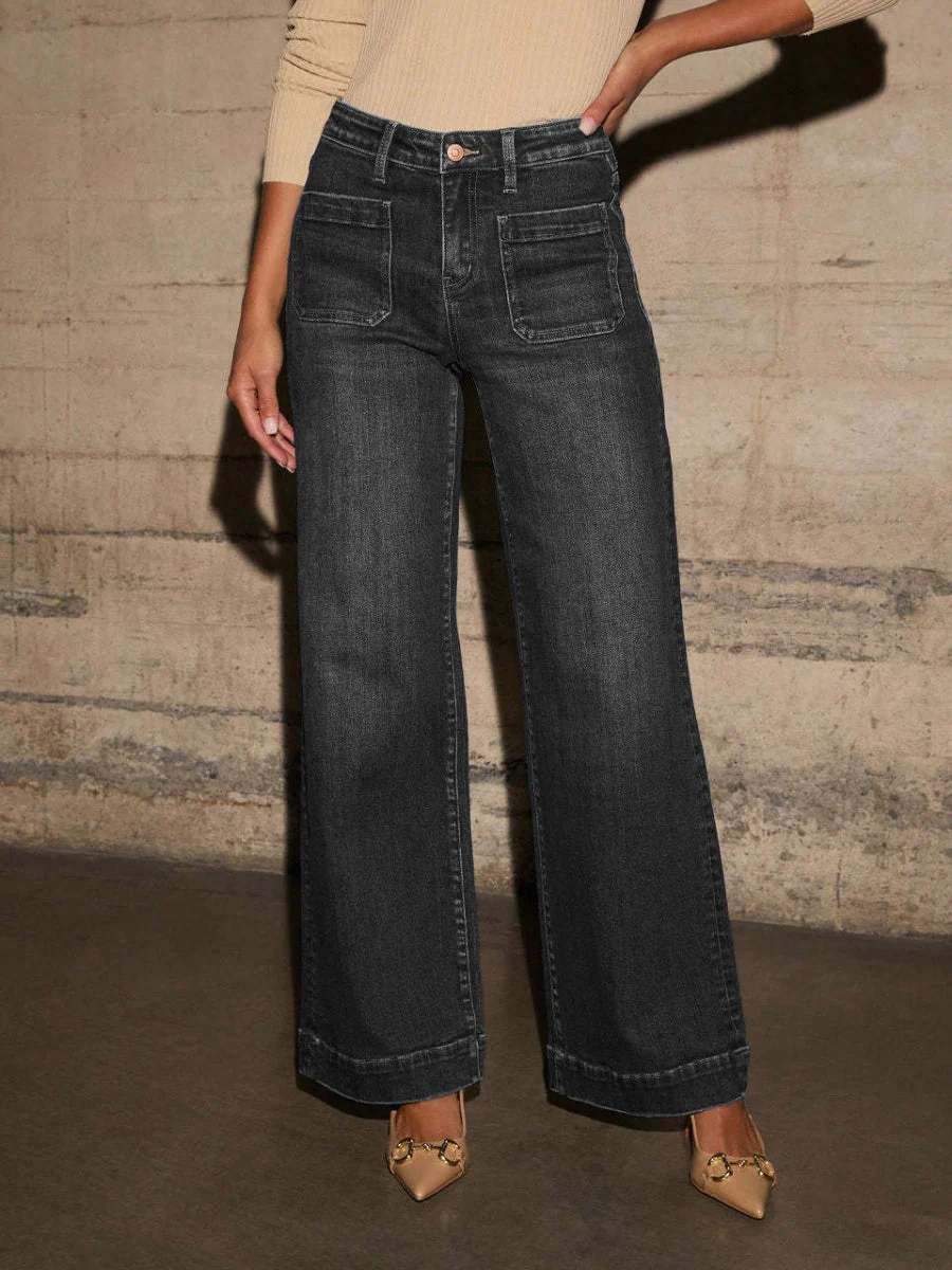 Slimming Wide Leg High Waist Straight Old Jeans - Image 10