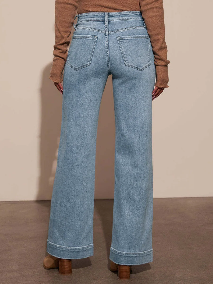 Slimming Wide Leg High Waist Straight Old Jeans - Image 9