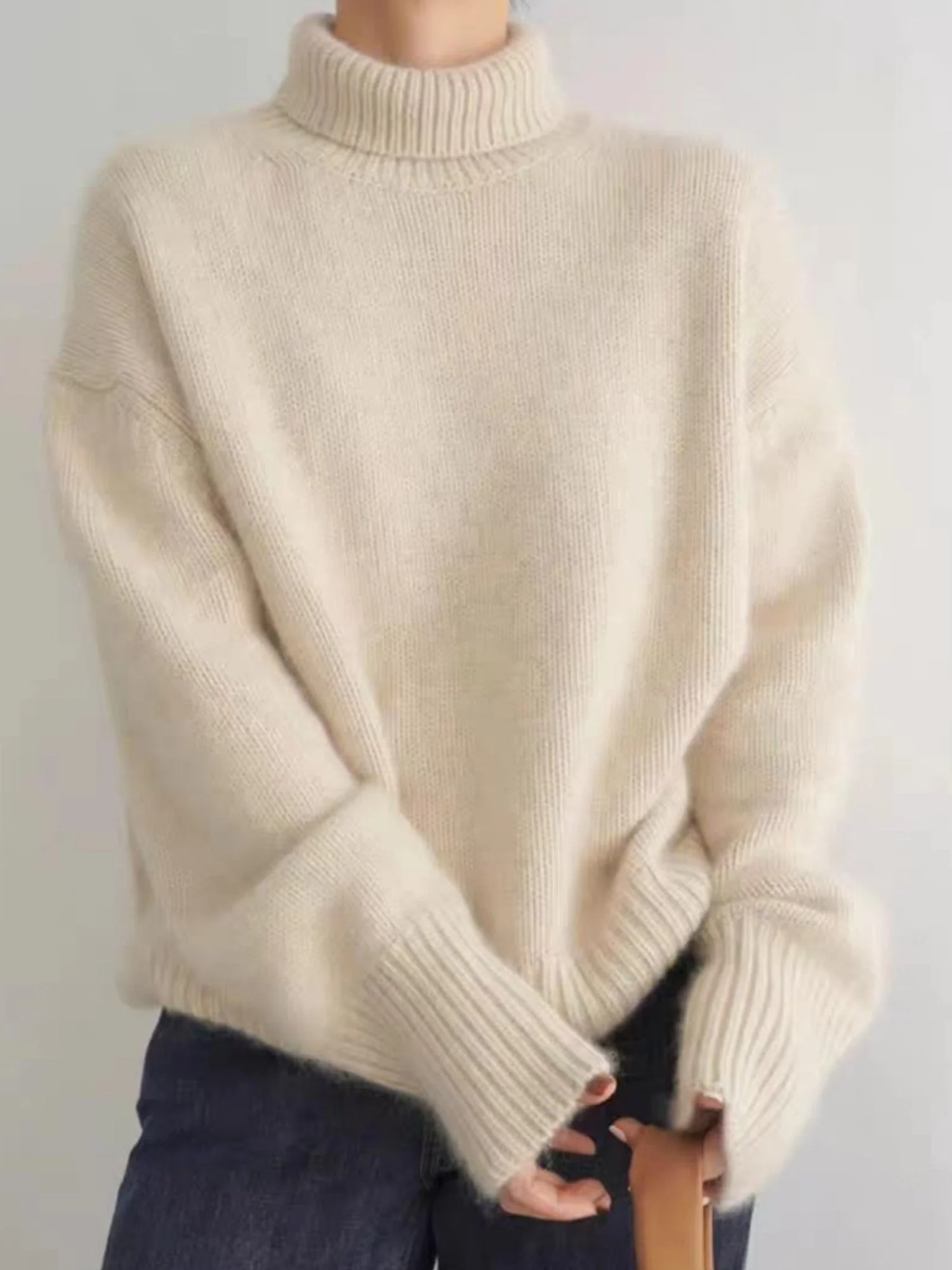 Liber Turtleneck Solid Color Solid Color Knitted Sweater - Image 8