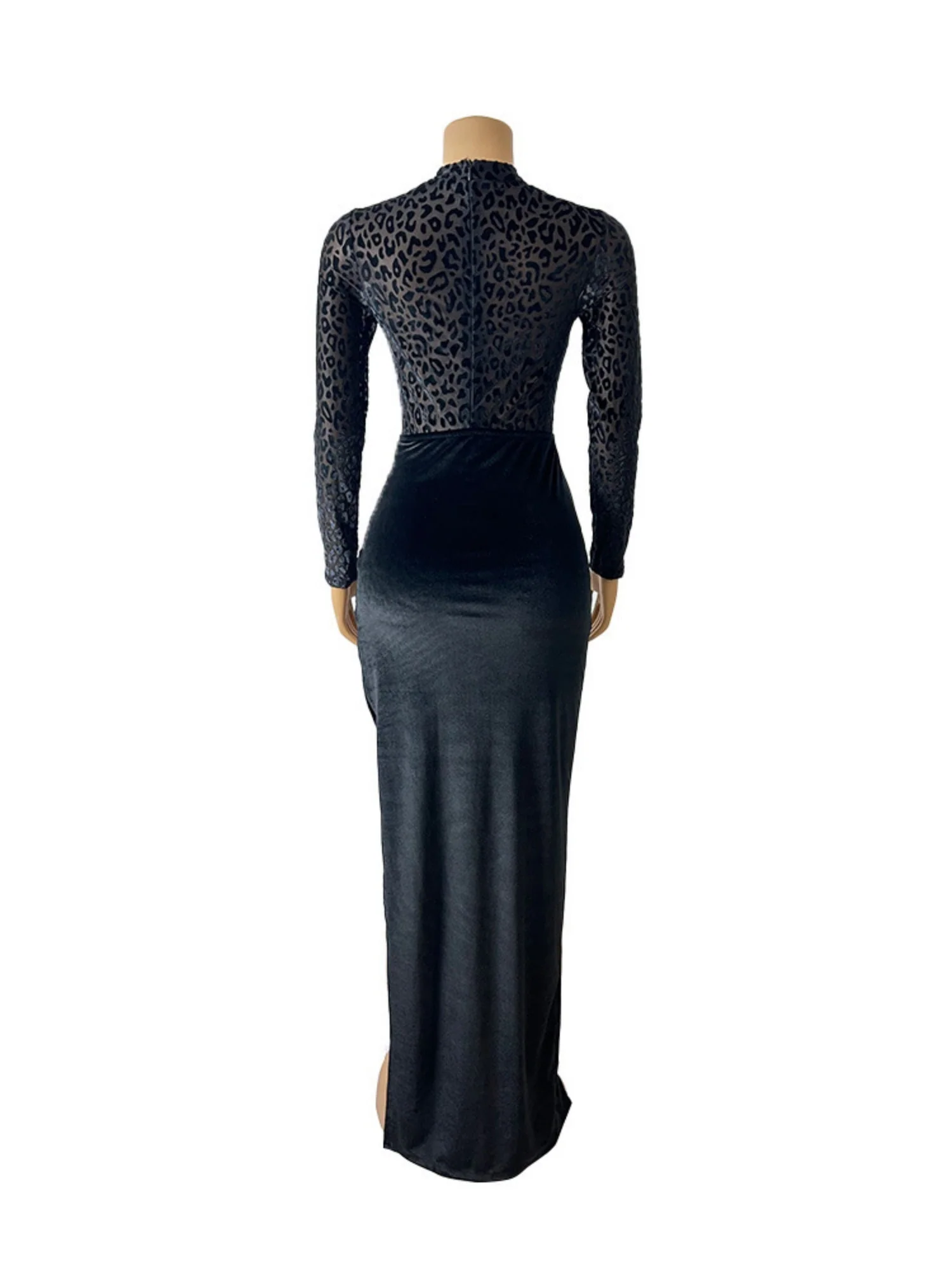 Leopard Print Velvet Sexy See-through Two-piece Set Bodysuit/Pants - Image 4