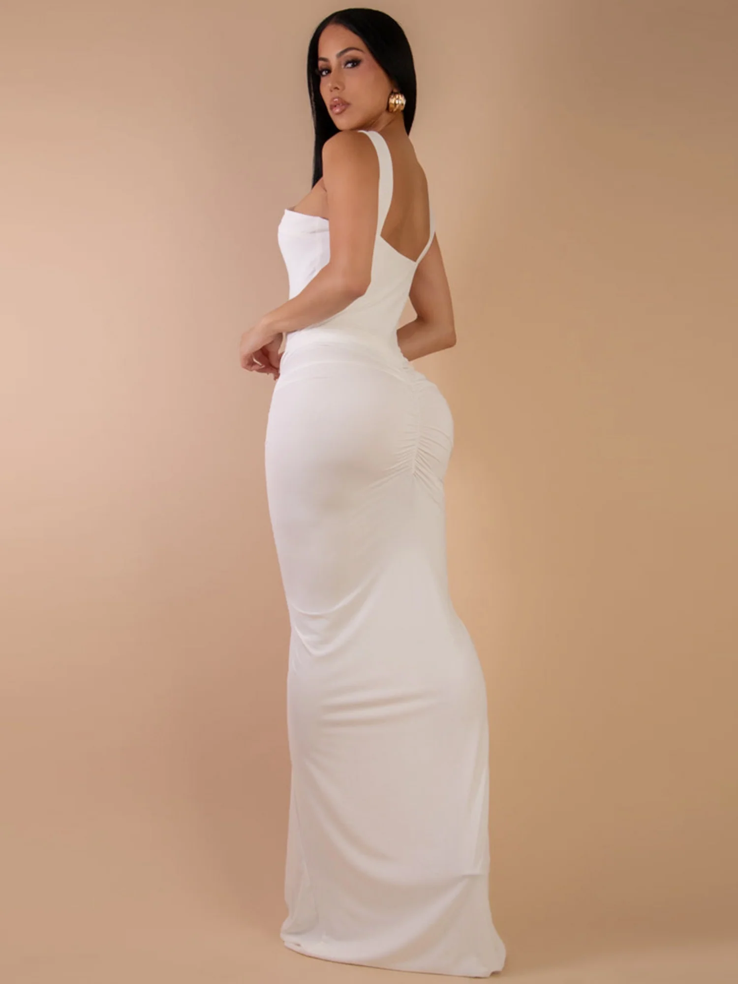 Metal Decoration Cross Shoulder Straps Hip Wrap Pleated Maxi Dresses - Image 5