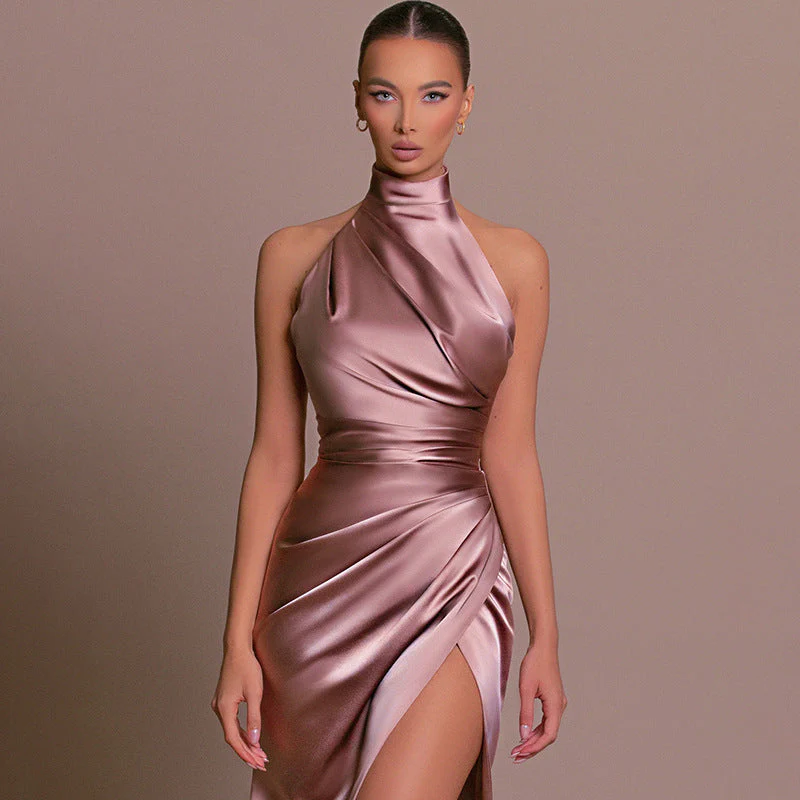 Halter Stand Collar Sleeveless Slit Formal Dress Parties Maxi Dresses - Image 4