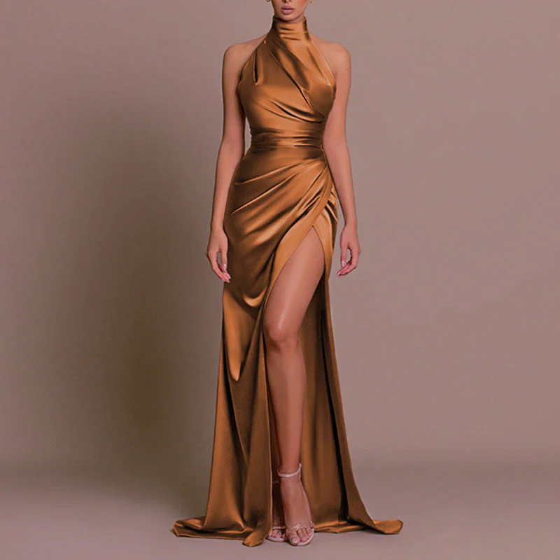 Halter Stand Collar Sleeveless Slit Formal Dress Parties Maxi Dresses - Image 8