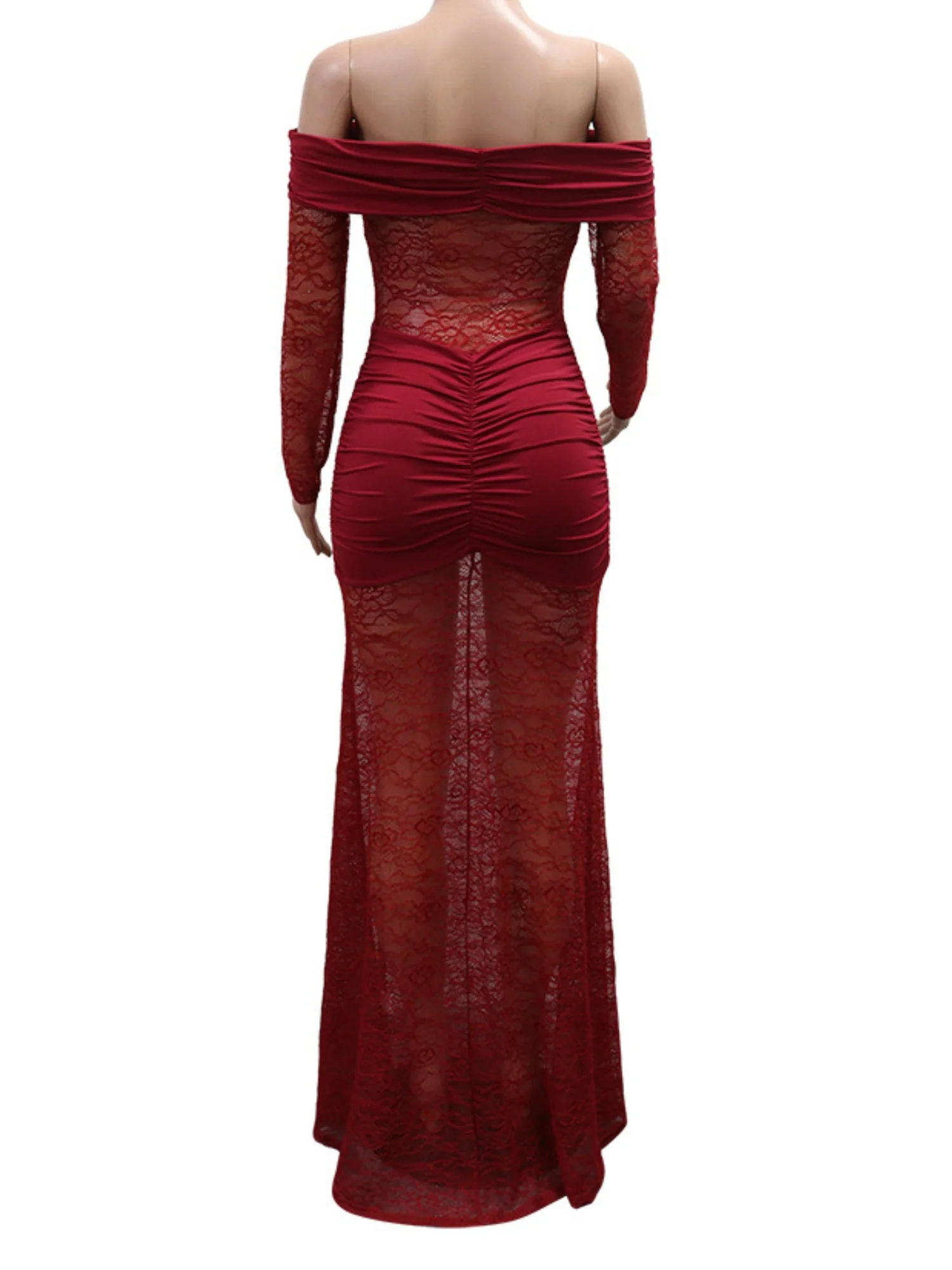 Lace Pleated Backless Maxi Dresses - Image 4