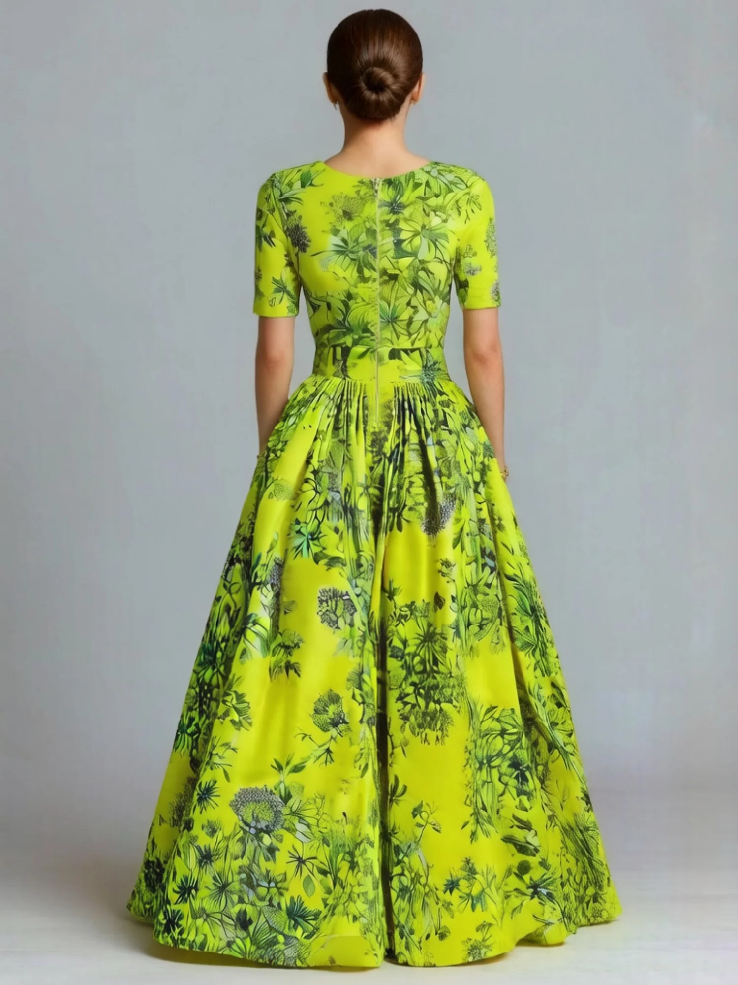 Printed Crew Neck Short Sleeve Zipper Maxi Dresses - Image 2