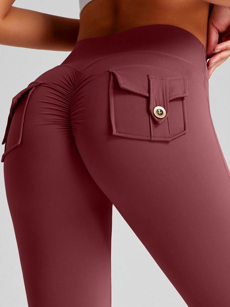 Pocket Peach Butt Yoga High Waist Buttocks Lift Sanded Stretch Tight Fit Sports Pants - Image 15