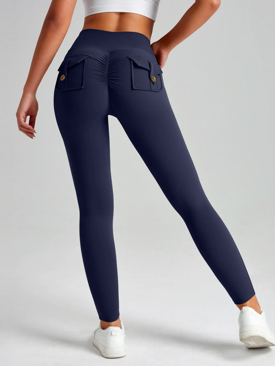 Pocket Peach Butt Yoga High Waist Buttocks Lift Sanded Stretch Tight Fit Sports Pants - Image 3