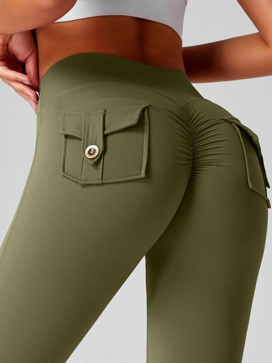 Pocket Peach Butt Yoga High Waist Buttocks Lift Sanded Stretch Tight Fit Sports Pants - Image 9