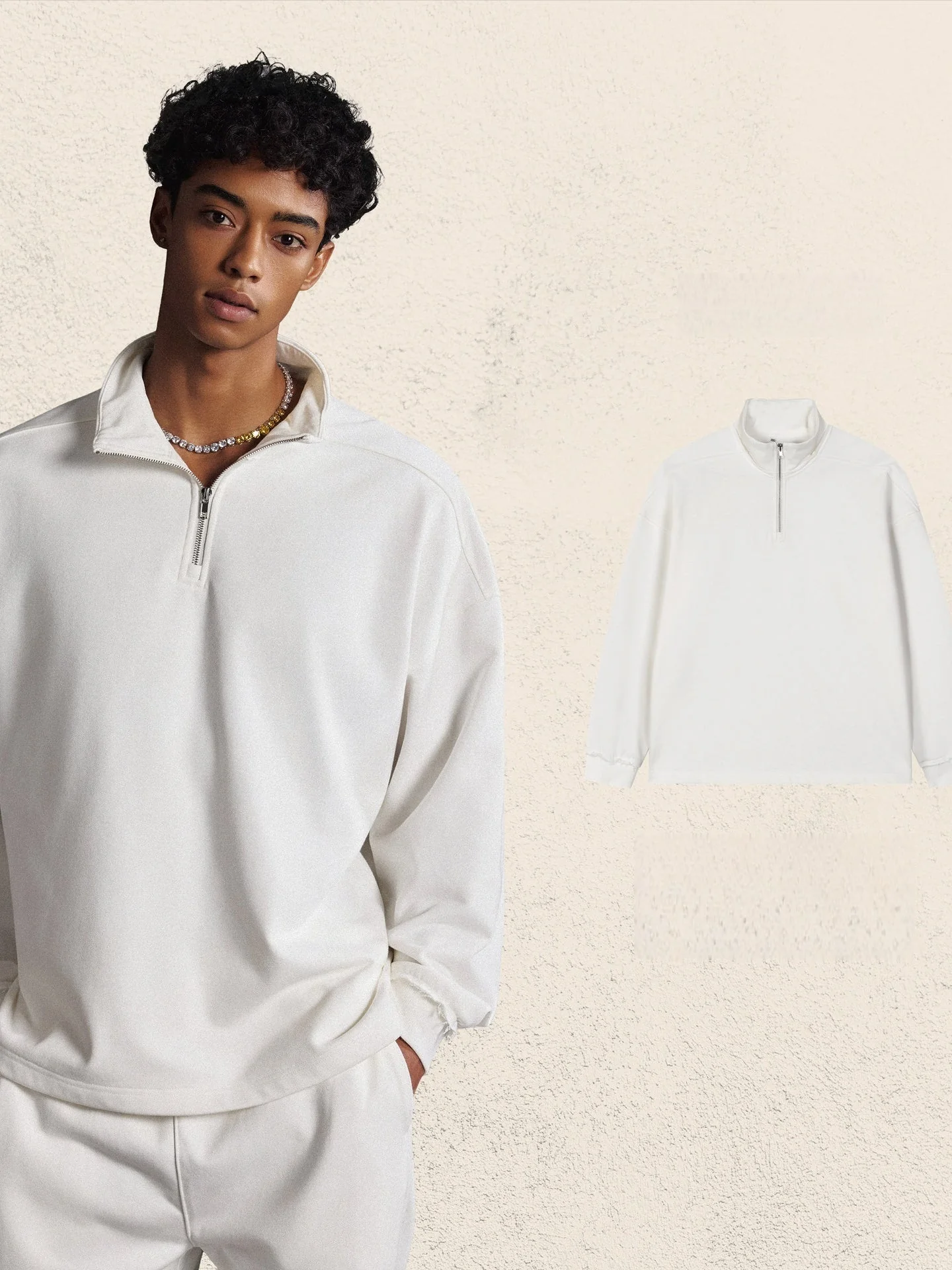Half Zipper Stand Collar Rough Edge Splicing Sweatshirts&Hoodies Straight-leg Trousers Set - Image 4