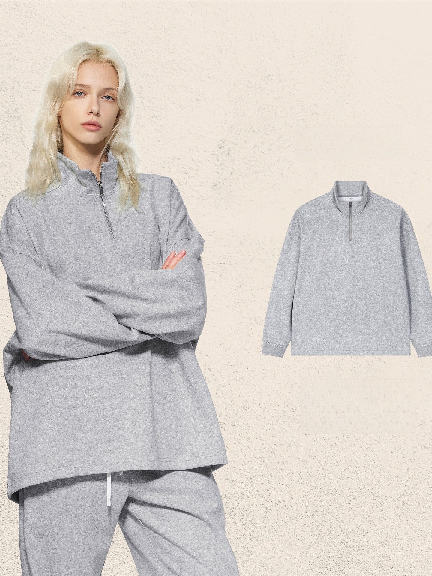Half Zipper Stand Collar Rough Edge Splicing Sweatshirts&Hoodies Straight-leg Trousers Set - Image 8