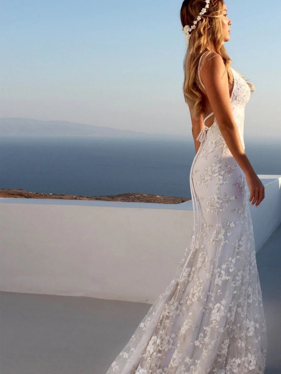 Lace White V-neck Camisoles Formal Dress Maxi Dresses - Image 3