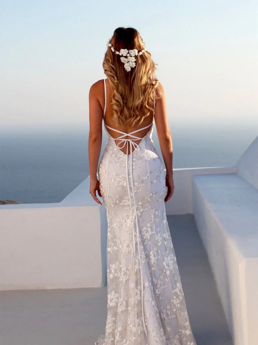 Lace White V-neck Camisoles Formal Dress Maxi Dresses - Image 4